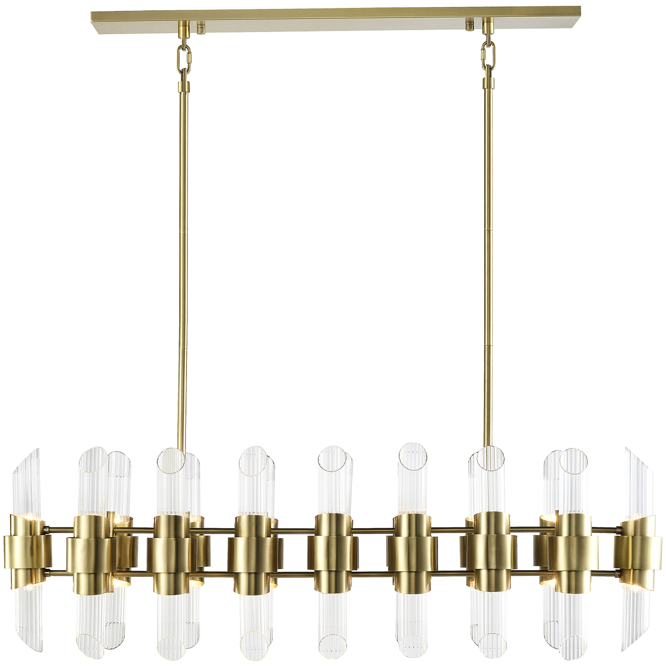 Pillar 32 Light 48 inch Aged Brass Linear Chandelier Ceiling Light