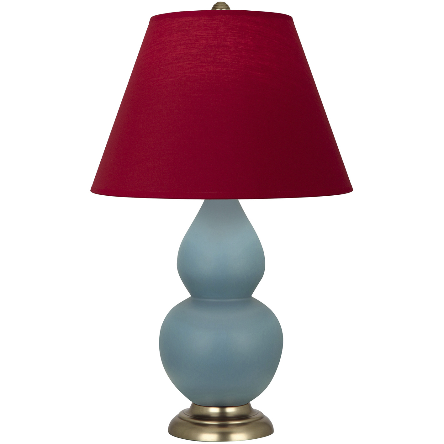 Small Double Gourd 22.75 inch 150 watt Matte Steel Blue Glazed Ceramic with Antique Brass Accent Lamp Portable Light in Rose Red with Ink Black