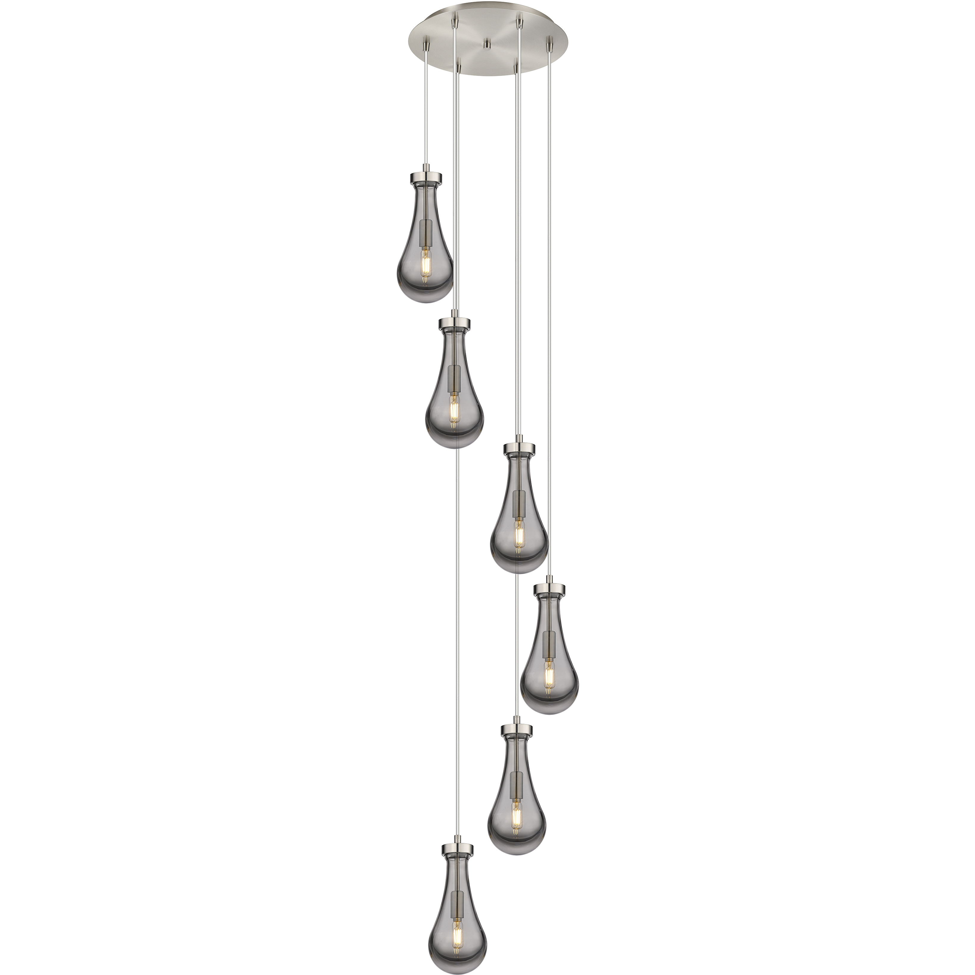 Owego 6 Light 15.75 inch Brushed Satin Nickel Multi Pendant Ceiling Light in Light Smoke Glass