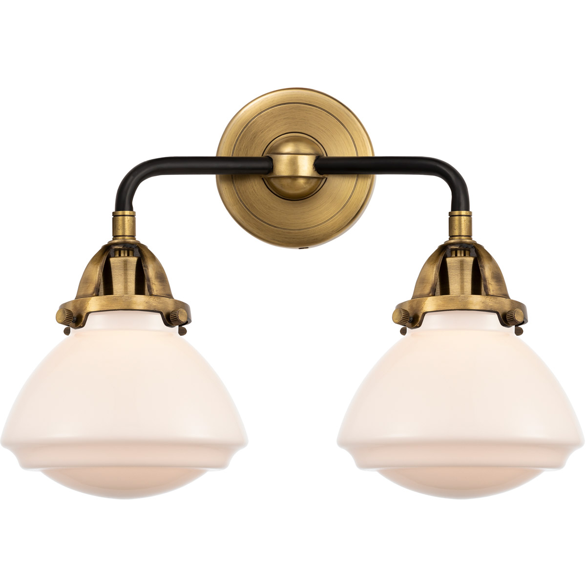 Nouveau 2 Olean 2 Light 14.75 inch Black Antique Brass Bath Vanity Light Wall Light in Matte White Glass