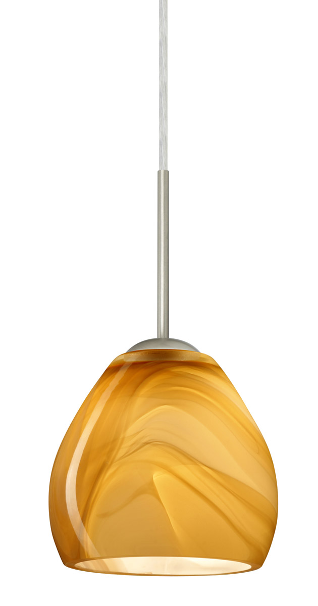Bolla 1 Light Satin Nickel Pendant Ceiling Light in Incandescent, Honey Glass