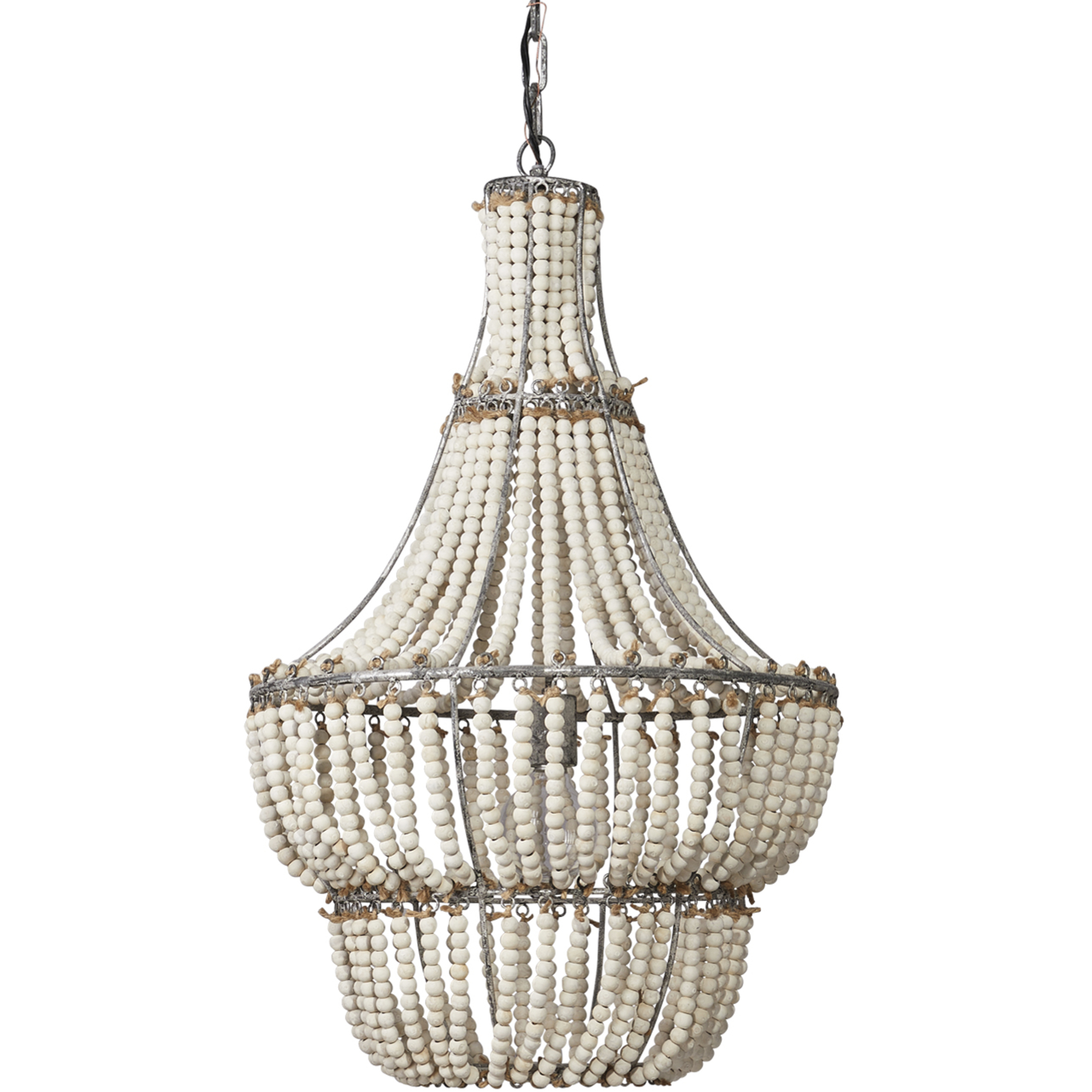 Blanca 1 Light 18 inch White Washed Wood Beads and Antique Grey Chandelier Ceiling Light