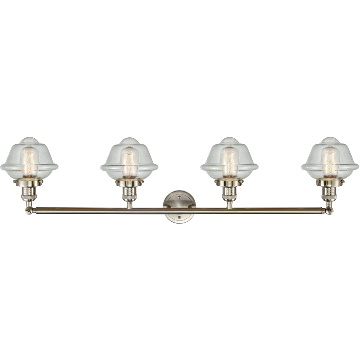 Franklin Restoration Small Oxford LED 46 inch Brushed Satin Nickel Bath Vanity Light Wall Light in Seedy Glass, Franklin Restoration