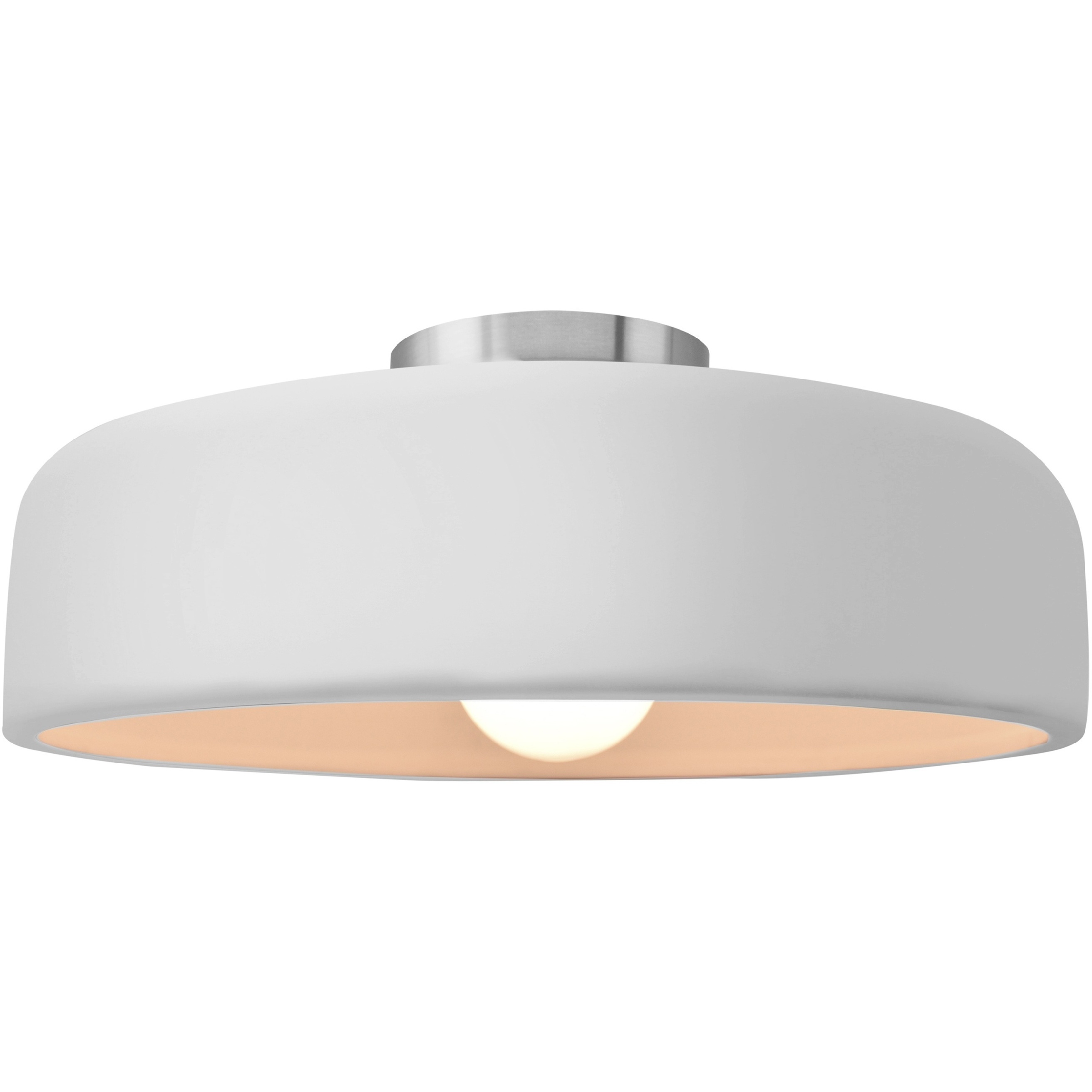 Radiance Collection - Spire 1 Light 13 inch Gloss White and Brushed Nickel Semi-Flush Ceiling Light in Replaceable Bulb, Gloss White (outside and inside of fixture), 13W x 6H, Form+Finish+Function