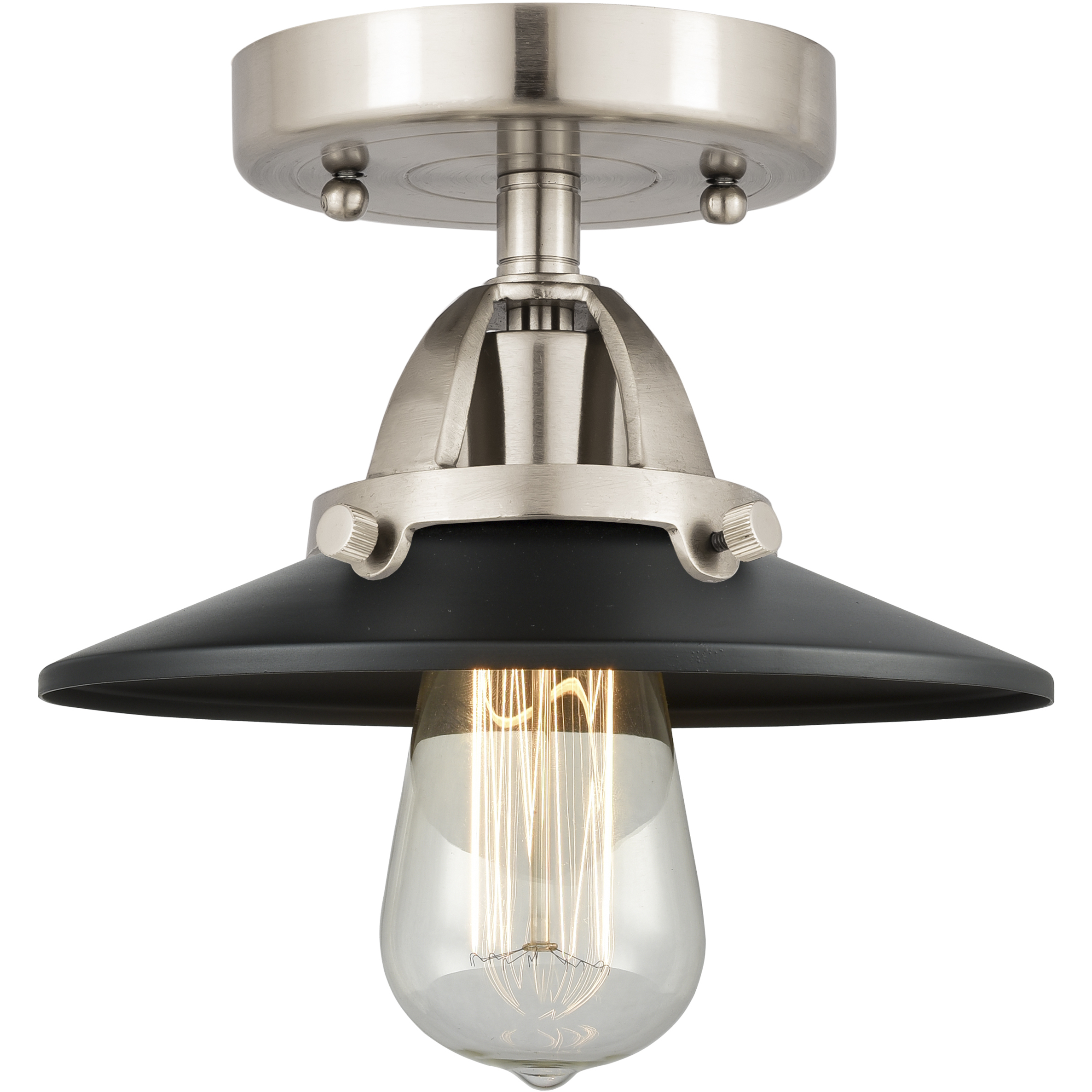 Nouveau 2 Railroad 1 Light 8 inch Brushed Satin Nickel Semi-Flush Mount Ceiling Light in Matte Black