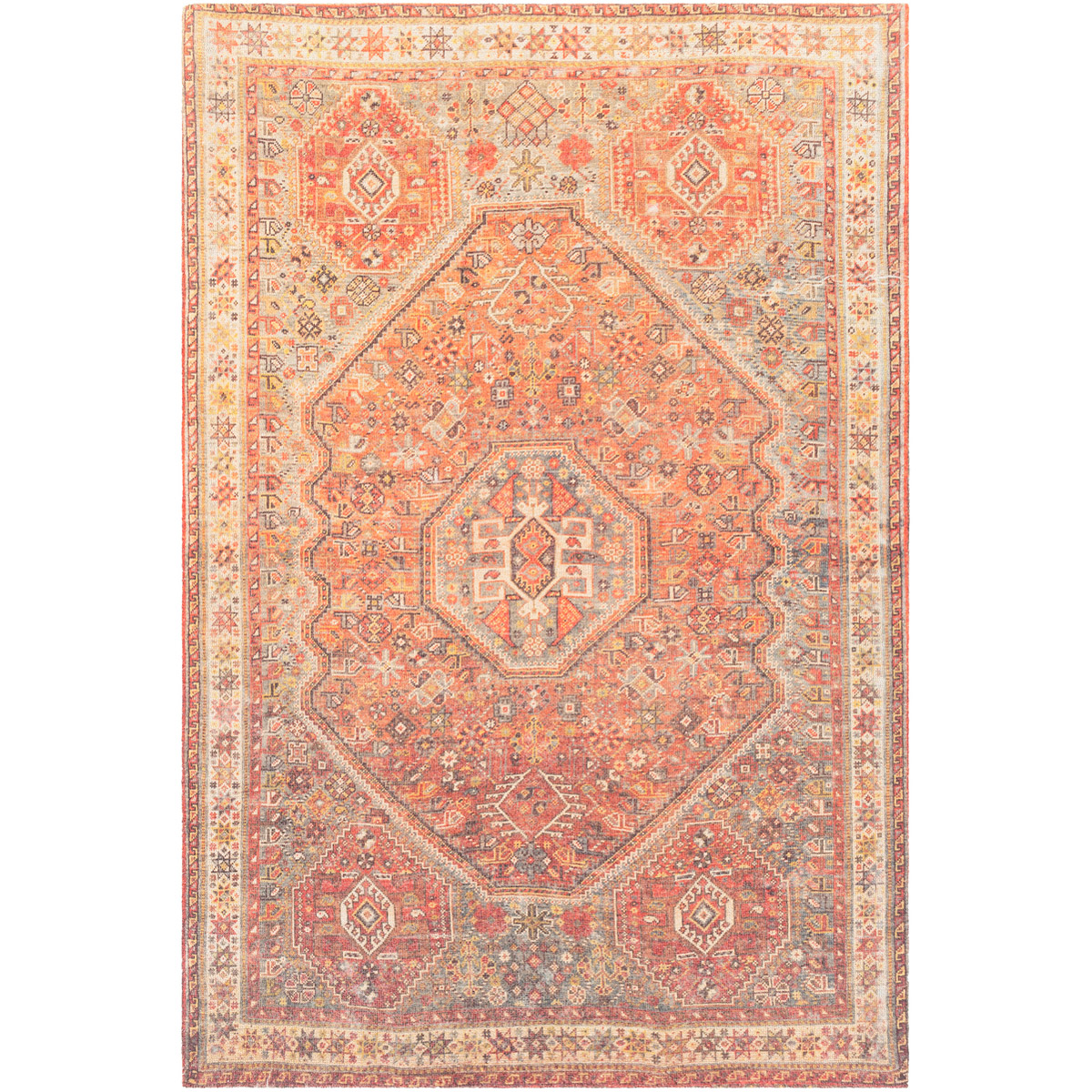 Unique 36 X 24 inch Burnt Orange/Charcoal/Bright Orange/Bright Yellow Rugs, Rectangle