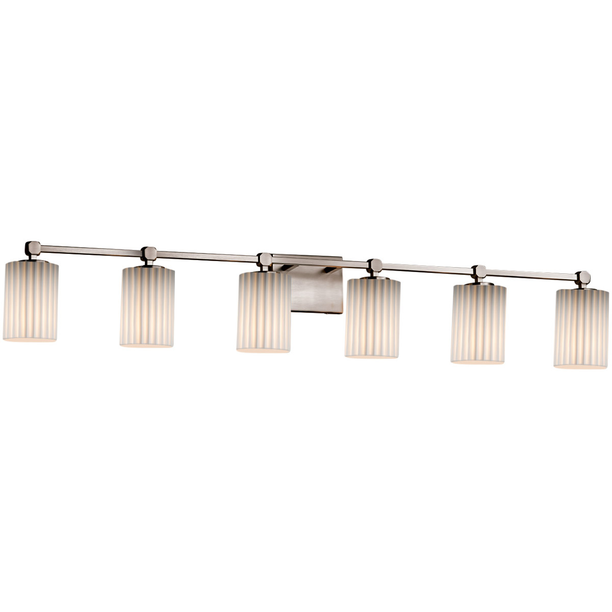Limoges 6 Light 48.5 inch Brushed Nickel Vanity Light Wall Light in Pleats, Cylinder with Flat Rim, Incandescent
