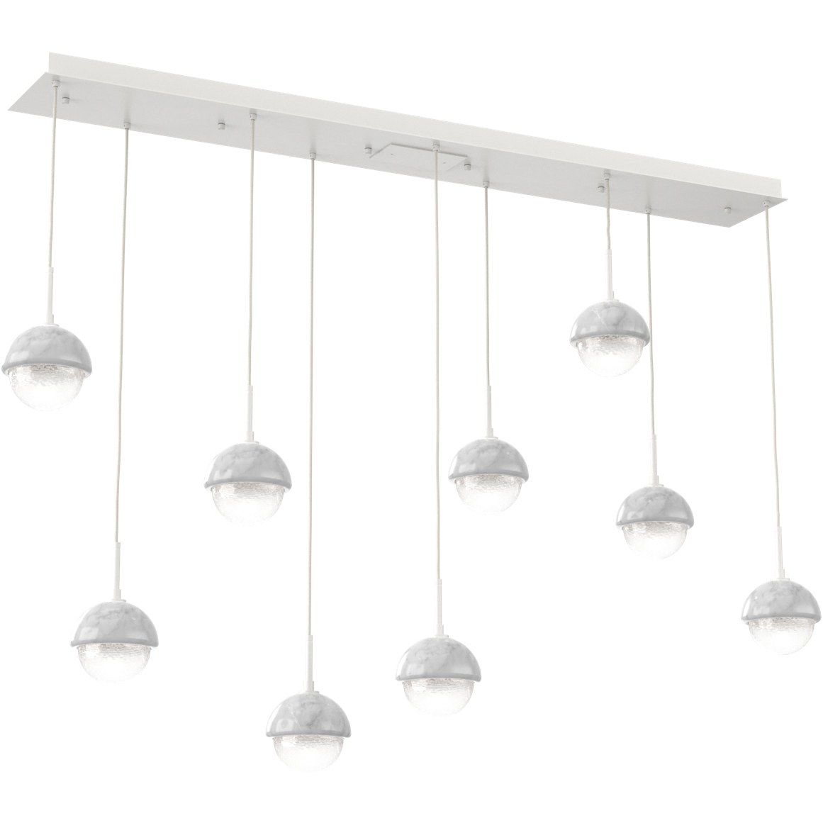 Cabochon Linear Multi-Pendant Ceiling Light in 3000K LED, White Linen, Salt White with White Marble