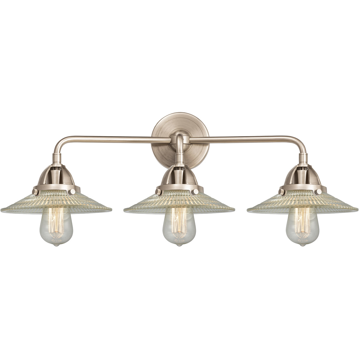 Nouveau 2 Halophane LED 27 inch Black Polished Nickel Bath Vanity Light Wall Light in Clear Halophane Glass