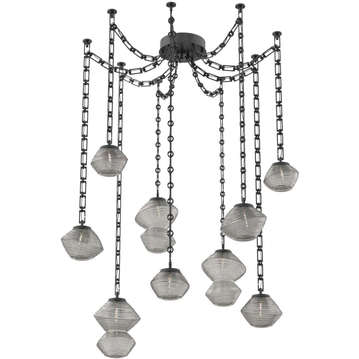 Mesa LED 17.4 inch Matte Black Swag Multi-Pendant Ceiling Light in 3000K LED, Smoke, Rectangular Chain