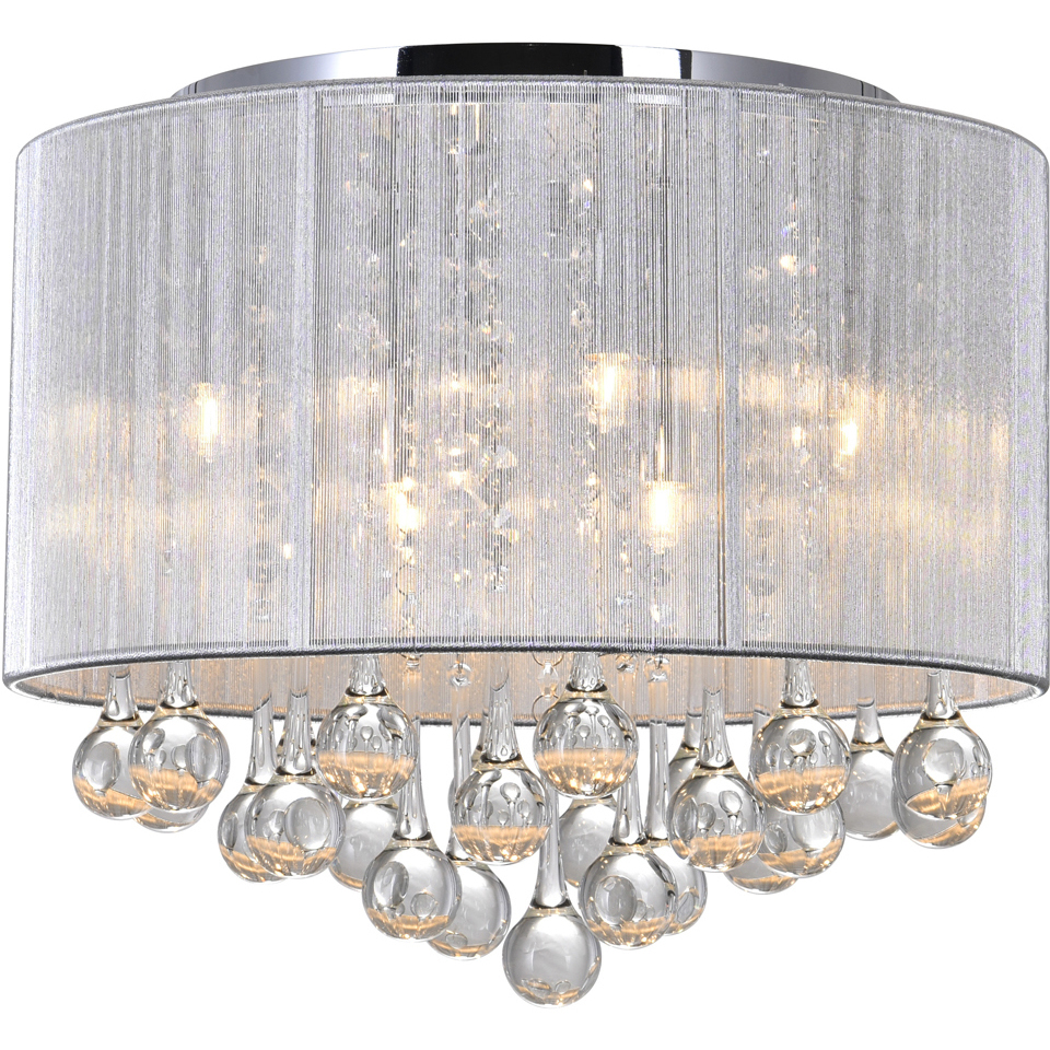 Water Drop 6 Light 14 inch Chrome Drum Shade Flush Mount Ceiling Light in Silver