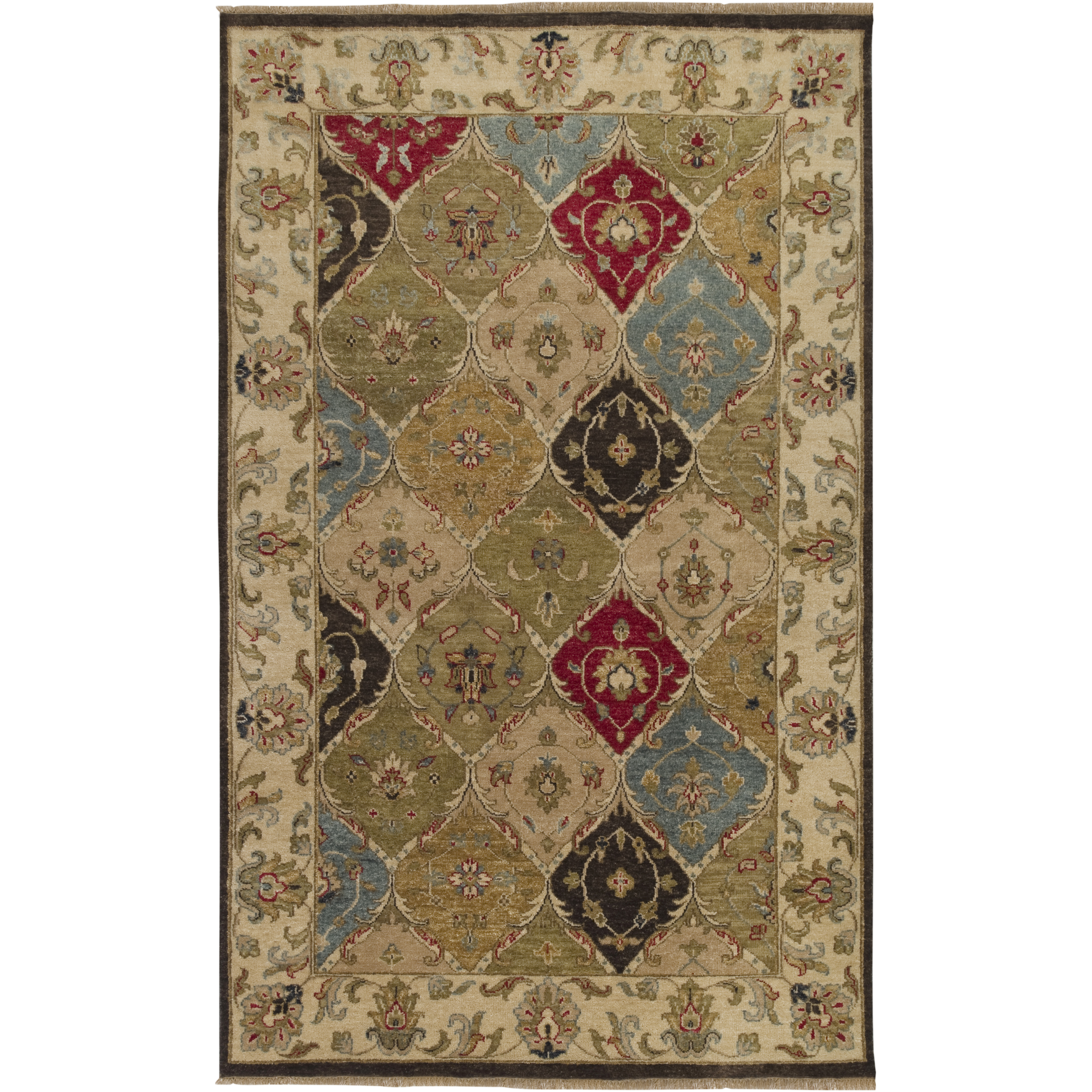 Estate 96 X 60 inch Dark Brown, Wheat, Dark Green Rug