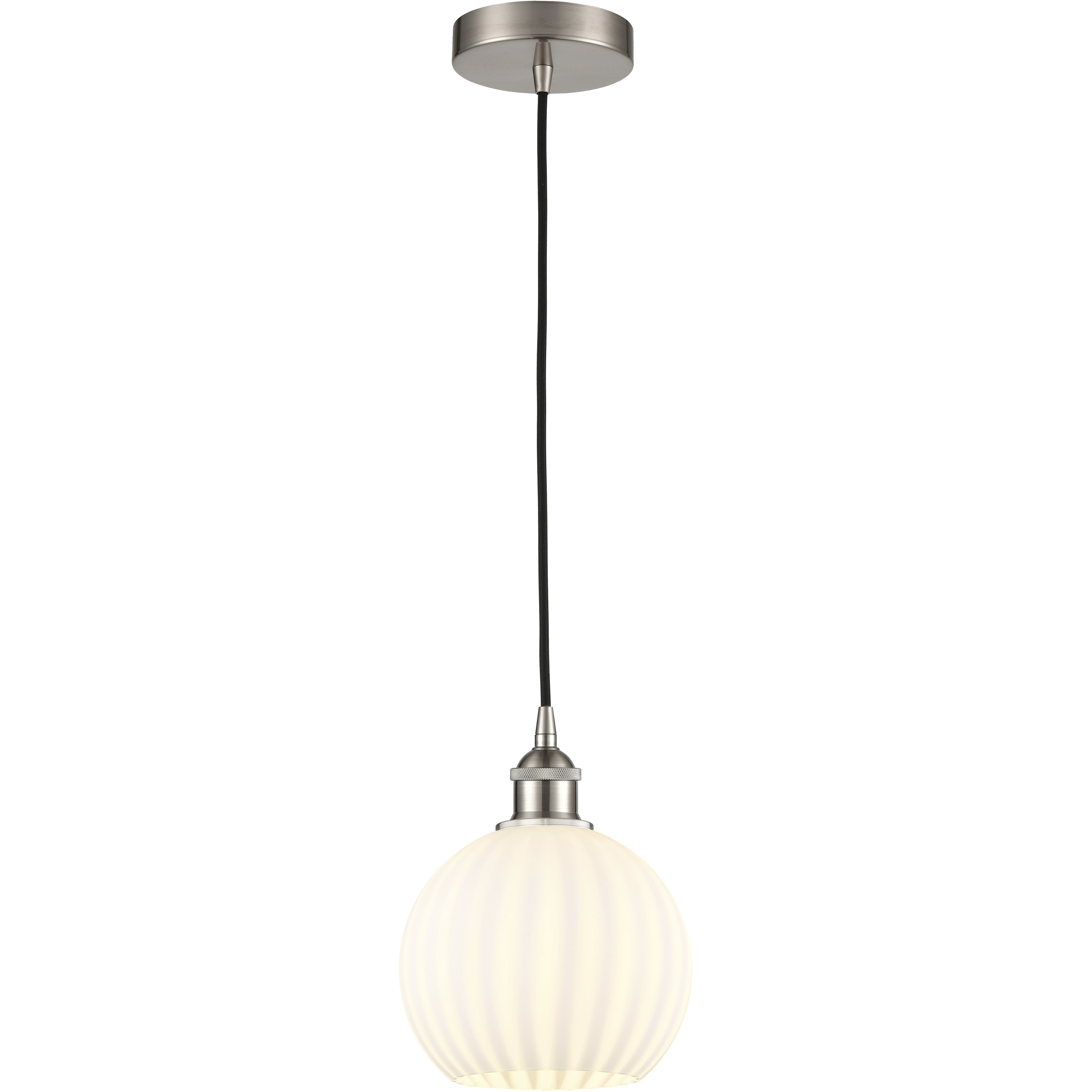 Edison White Venetian 1 Light 8 inch Brushed Satin Nickel Cord Hung Mini Pendant Ceiling Light