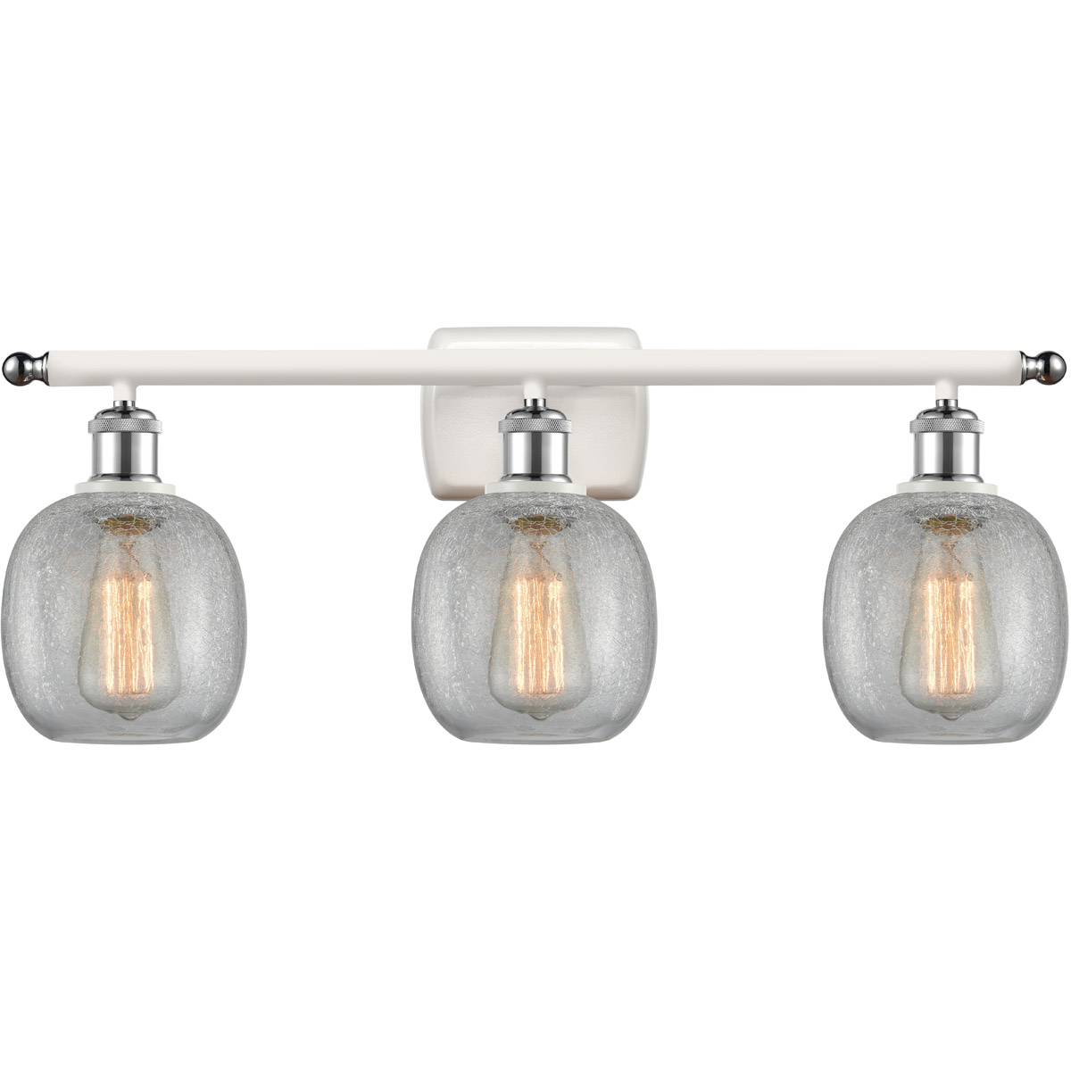 Ballston Belfast 3 Light 26 inch White and Polished Chrome Bath Vanity Light Wall Light in Clear Crackle Glass, Ballston