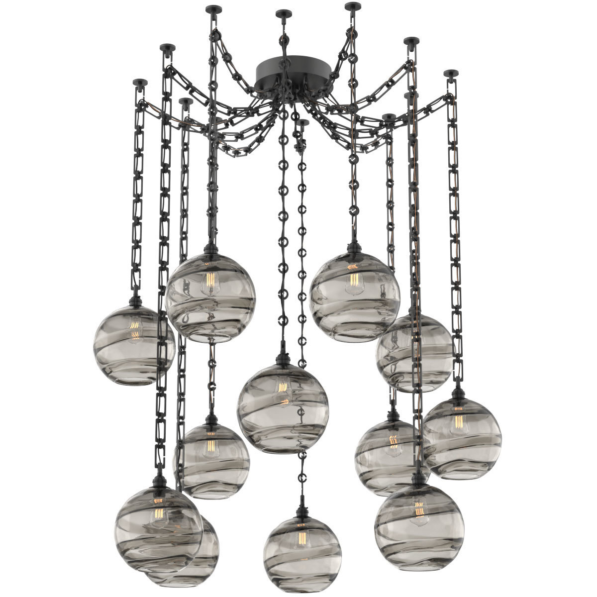 Terra 12 Light 18 inch Matte Black Swag Multi-Pendant Ceiling Light in Optic Rib Smoke, Rectangular Chain