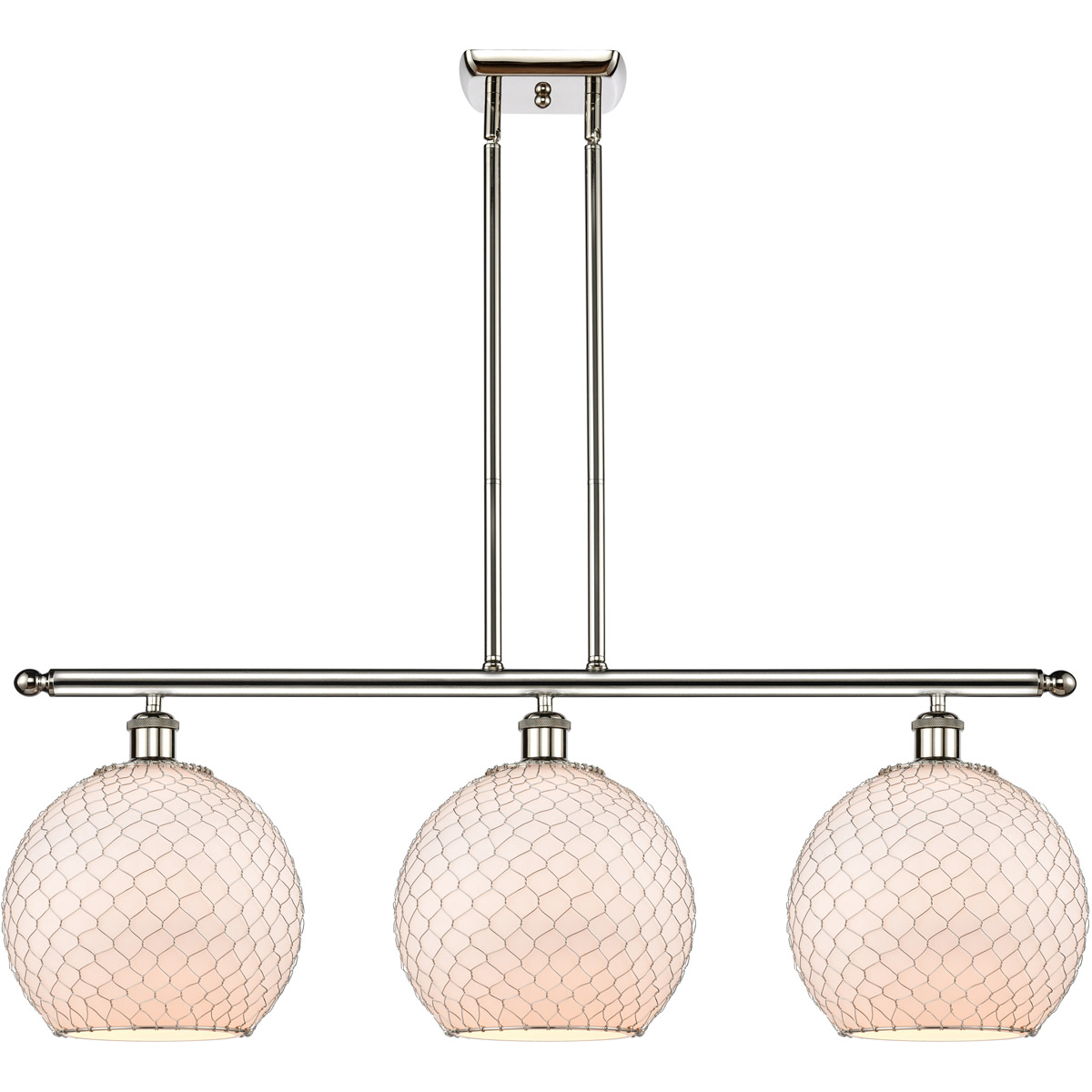 Ballston Large Farmhouse Chicken Wire 3 Light 36 inch Polished Nickel Island Light Ceiling Light, Ballston