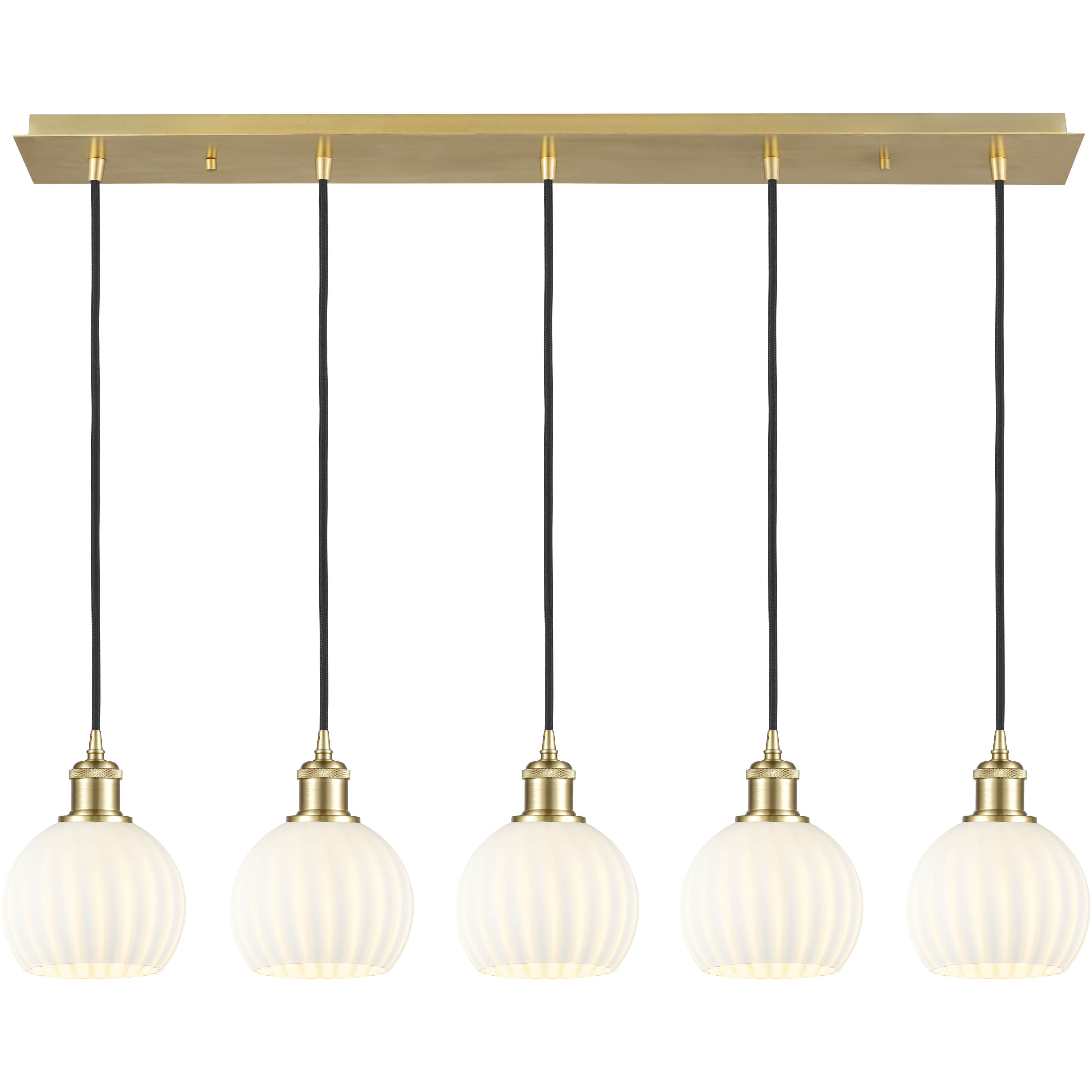 Ballston White Venetian 5 Light 37.5 inch Satin Gold Linear Pendant Ceiling Light