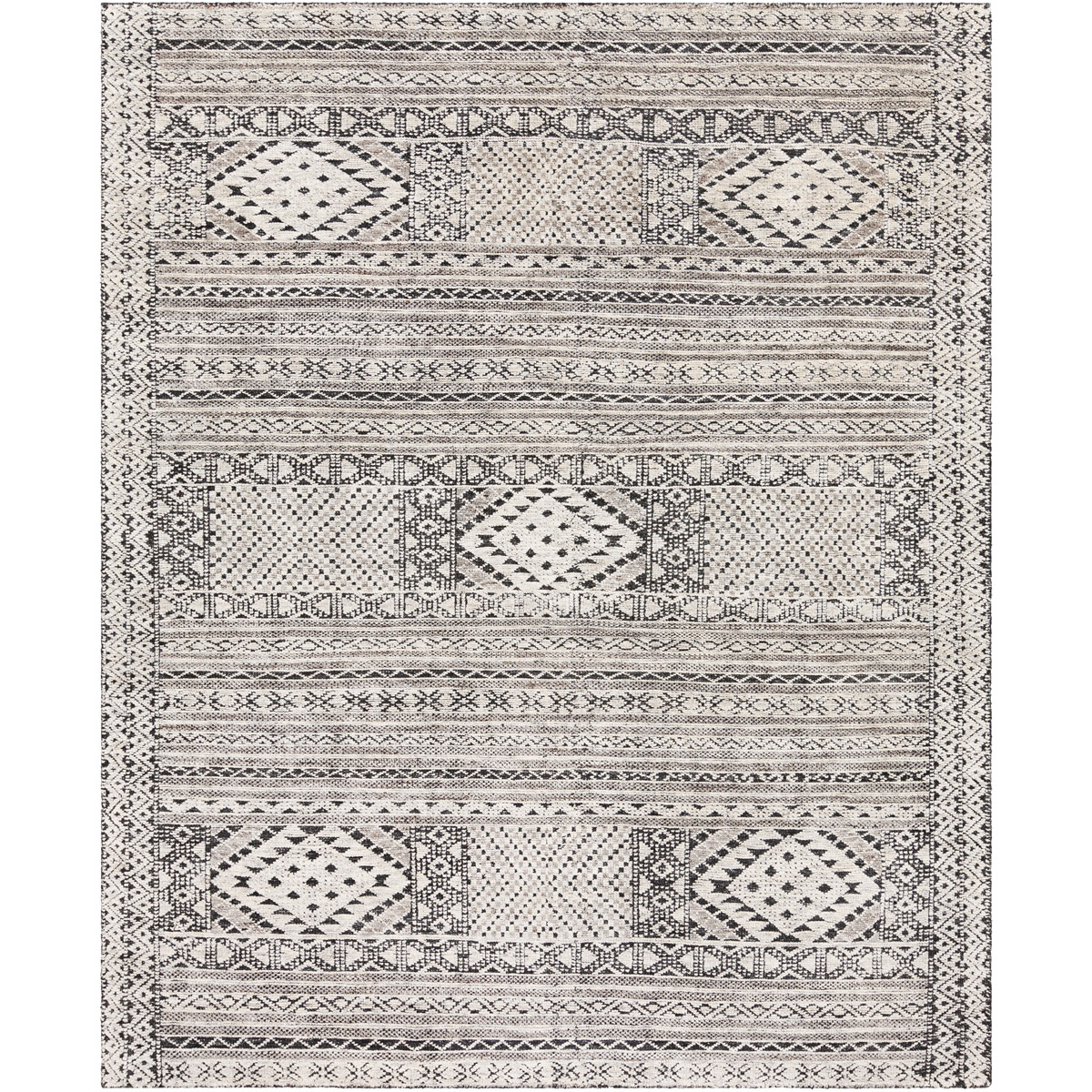 Tunus 144 X 36 inch Black/Off-White/Charcoal Rug