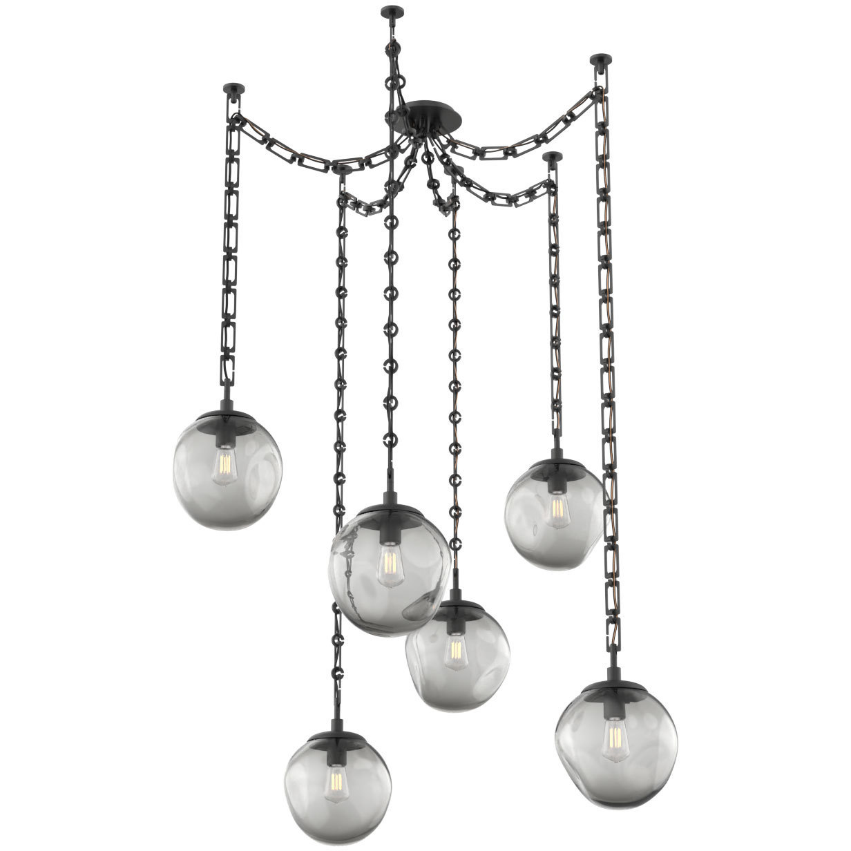 Aster 6 Light 18.7 inch Matte Black Swag Multi-Pendant Ceiling Light in Smoke, Rectangular Chain