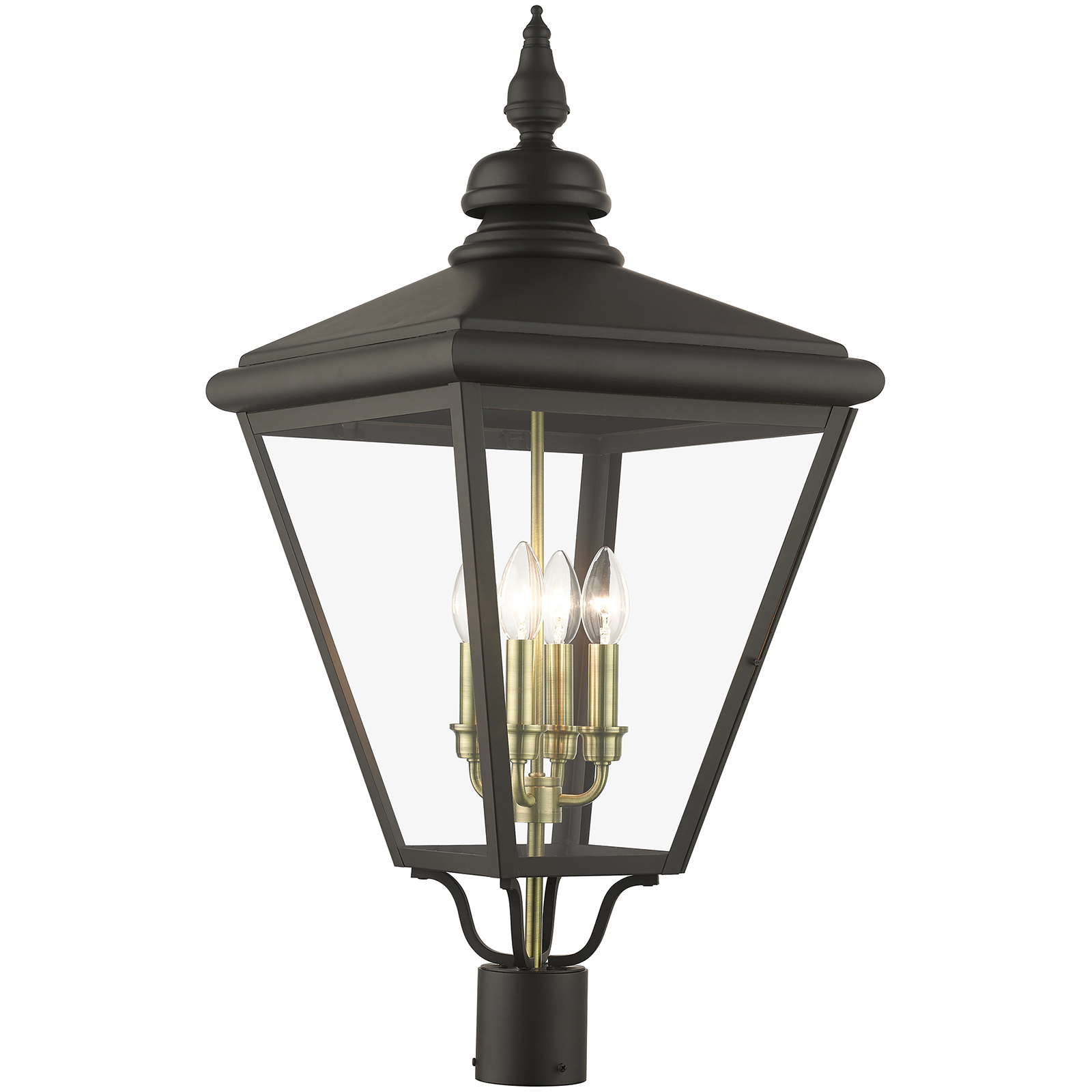 Adams 4 Light 31.5 inch Bronze with Antique Brass Finish Cluster Outdoor Extra Large Post Top Lantern
