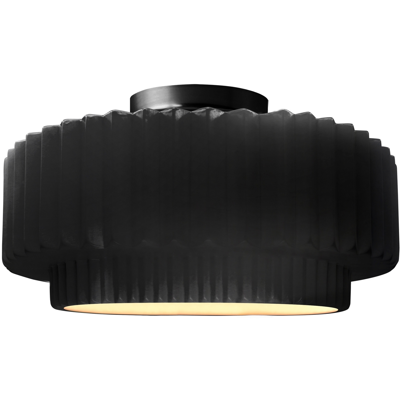 Radiance Collection - Pleated Tier 1 Light 12 inch Gloss Black with Matte White internal finish Semi-Flush Ceiling Light, Form+Finish+Function