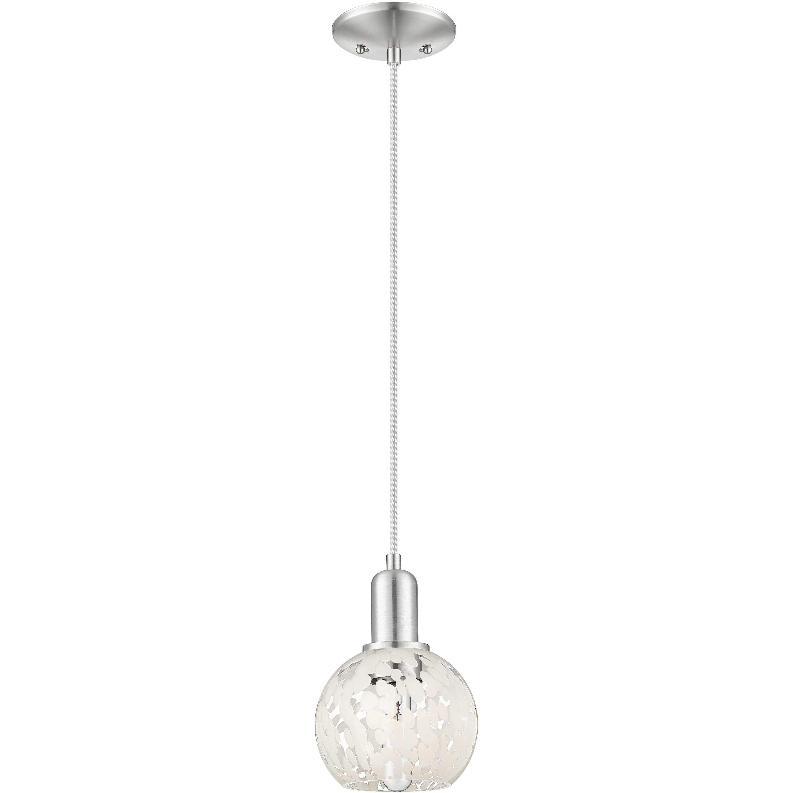 Arcadia White Mouchette 1 Light 6 inch Brushed Satin Nickel Mini Pendant Ceiling Light