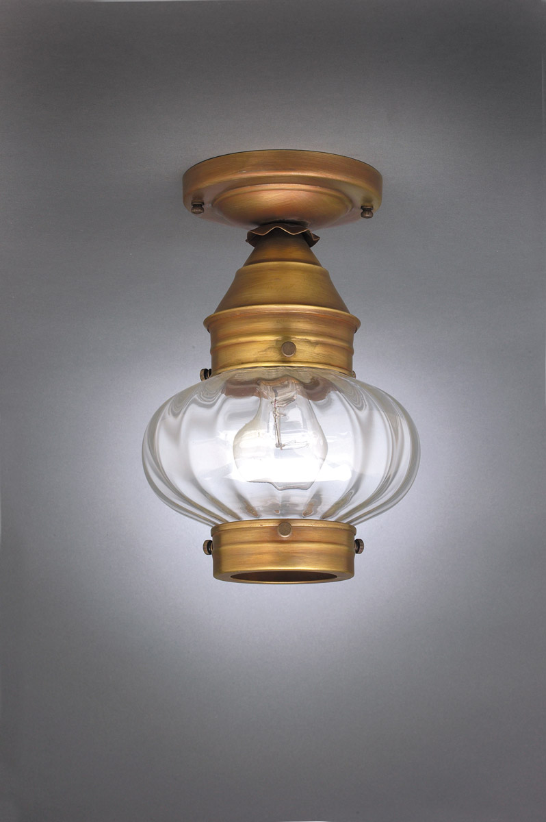 Cageless Onion 1 Light 7 inch Dark Brass Flush Mount Ceiling Light in Clear Glass