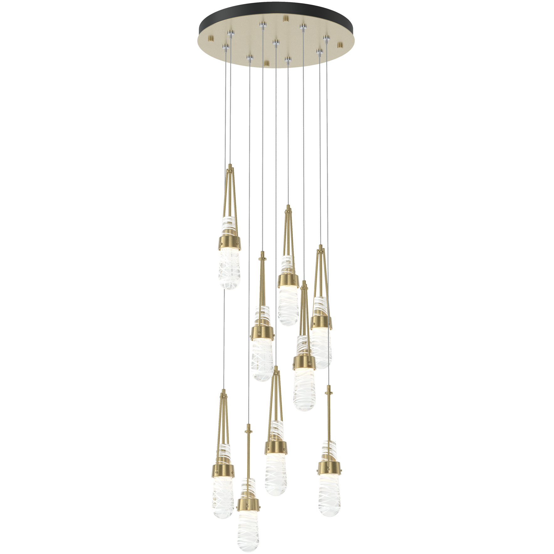 Link 9 Light 20.5 inch Modern Brass Pendant Ceiling Light in Clear with White Threading, Standard