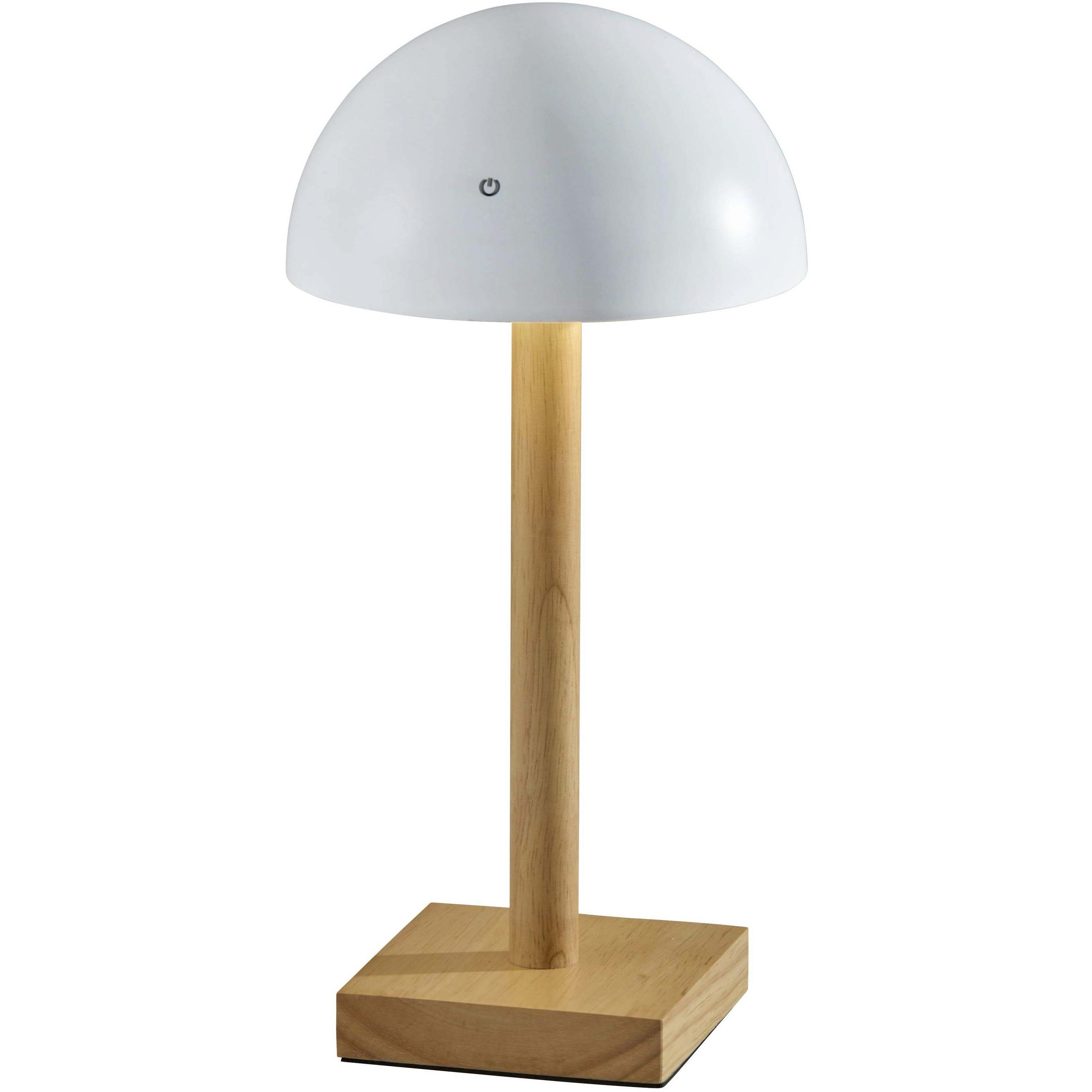 Nash 12 inch 1.50 watt White and Natural Wood Cordless Table Lamp Portable Light