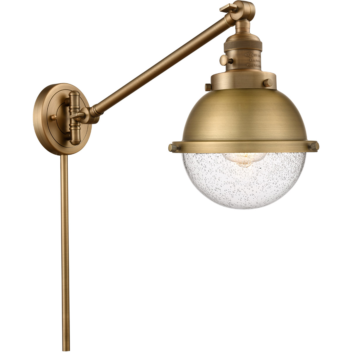 Franklin Restoration Hampden 19.63 inch 60 watt Brushed Brass Swing Arm Wall Light in Seedy Glass