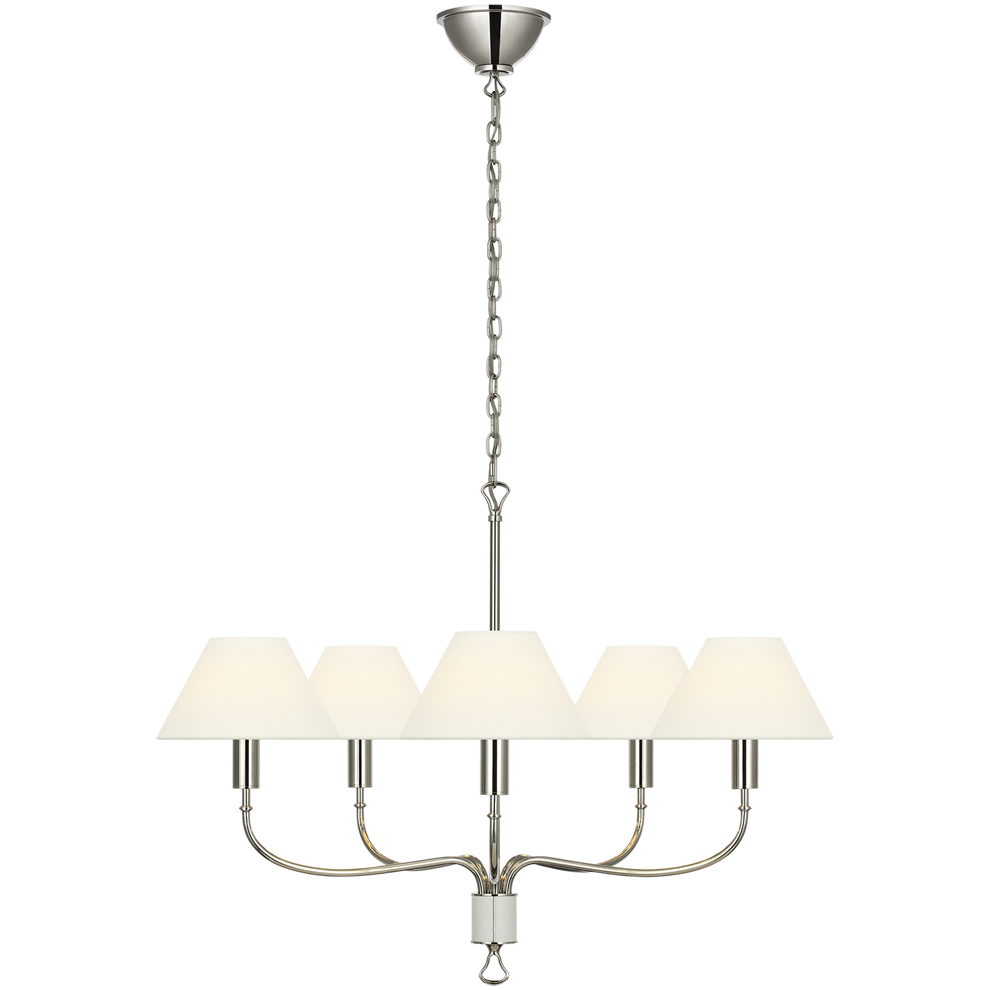 Amber Lewis Griffin LED 31 inch Polished Nickel and Parchment Leather Chandelier Ceiling Light
