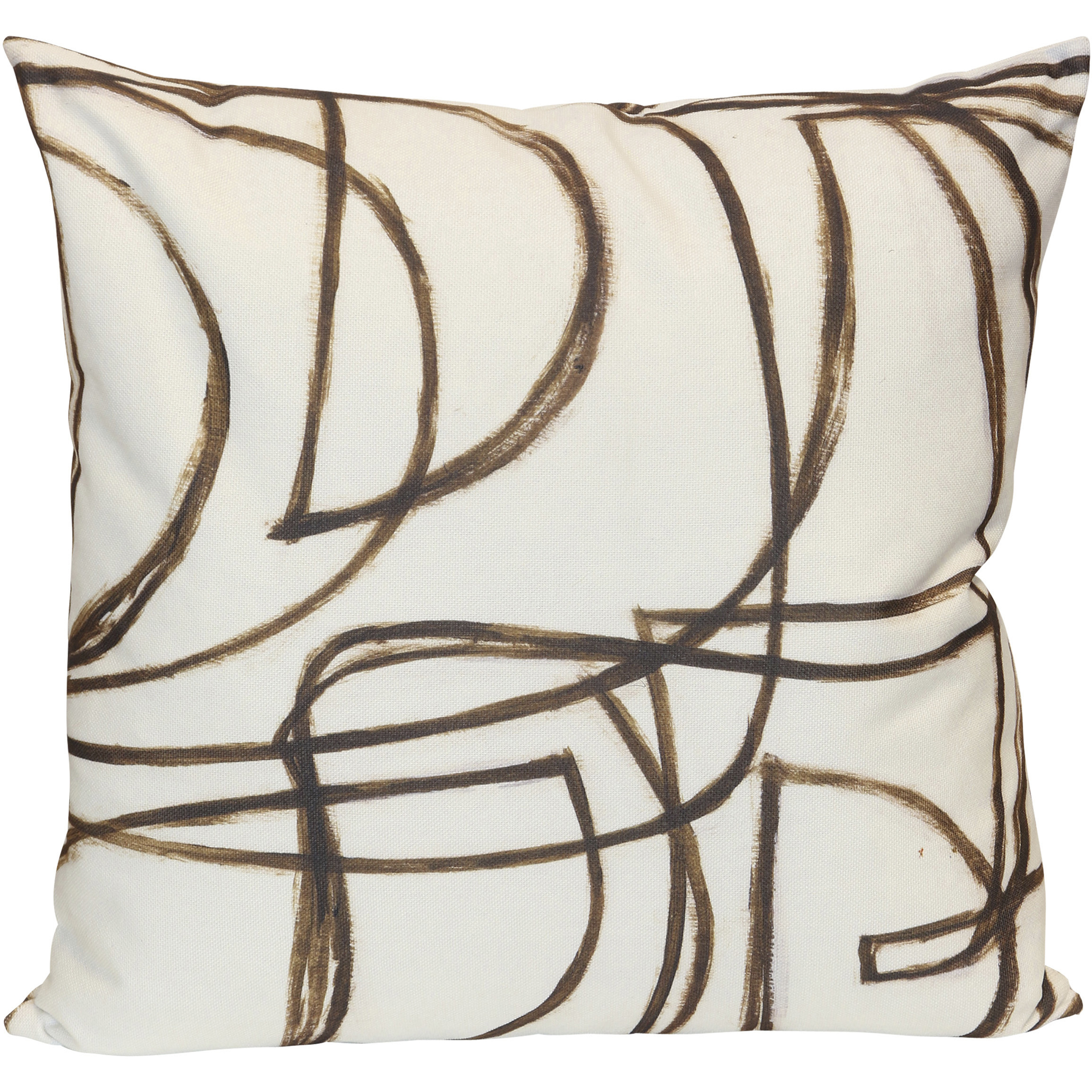 Wyatt Abstract 24 inch Soft Ivory and Espresso Brown and Warm Sand Pillow in 24" x 24"