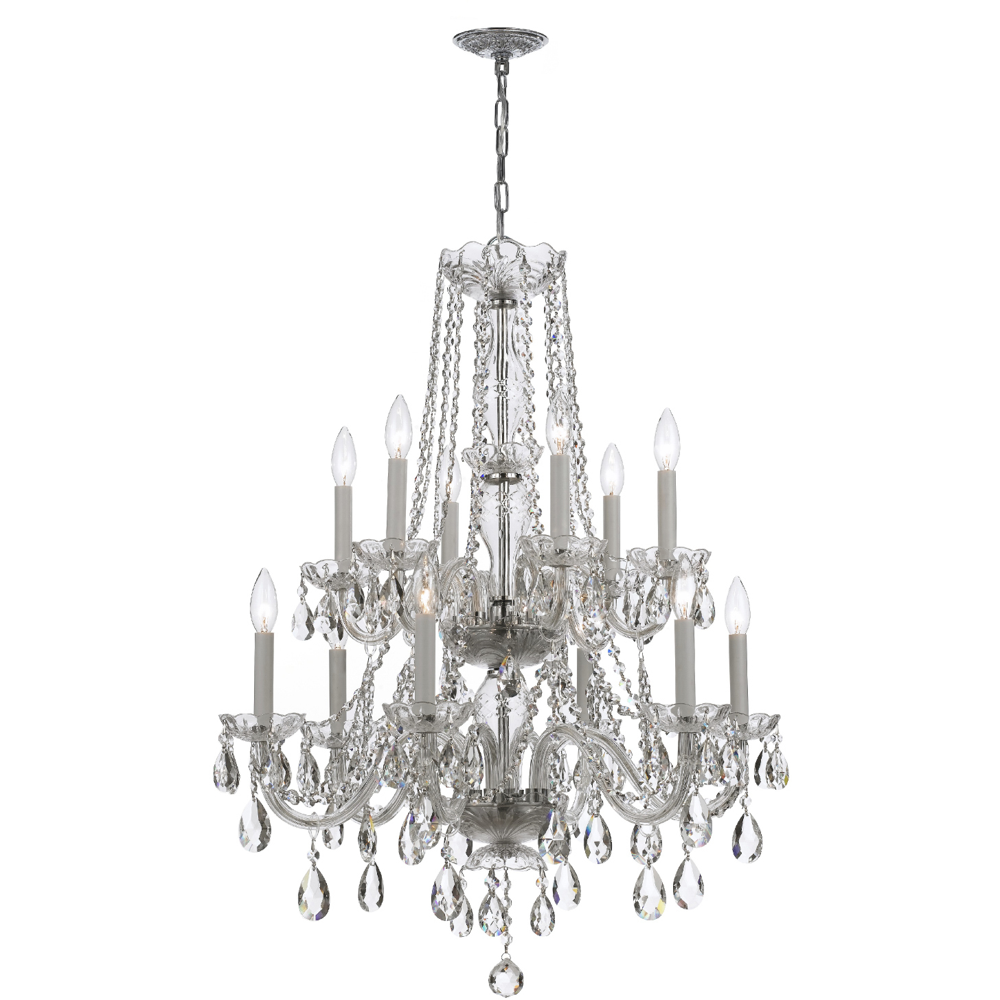 Traditional Crystal 12 Light 26.5 inch Polished Chrome Chandelier Ceiling Light in Clear Hand Cut