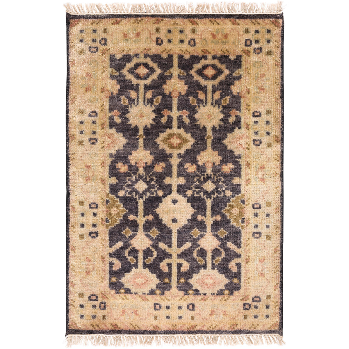 Antique 36 X 24 inch Dark Brown, Tan, Burnt Orange Rug