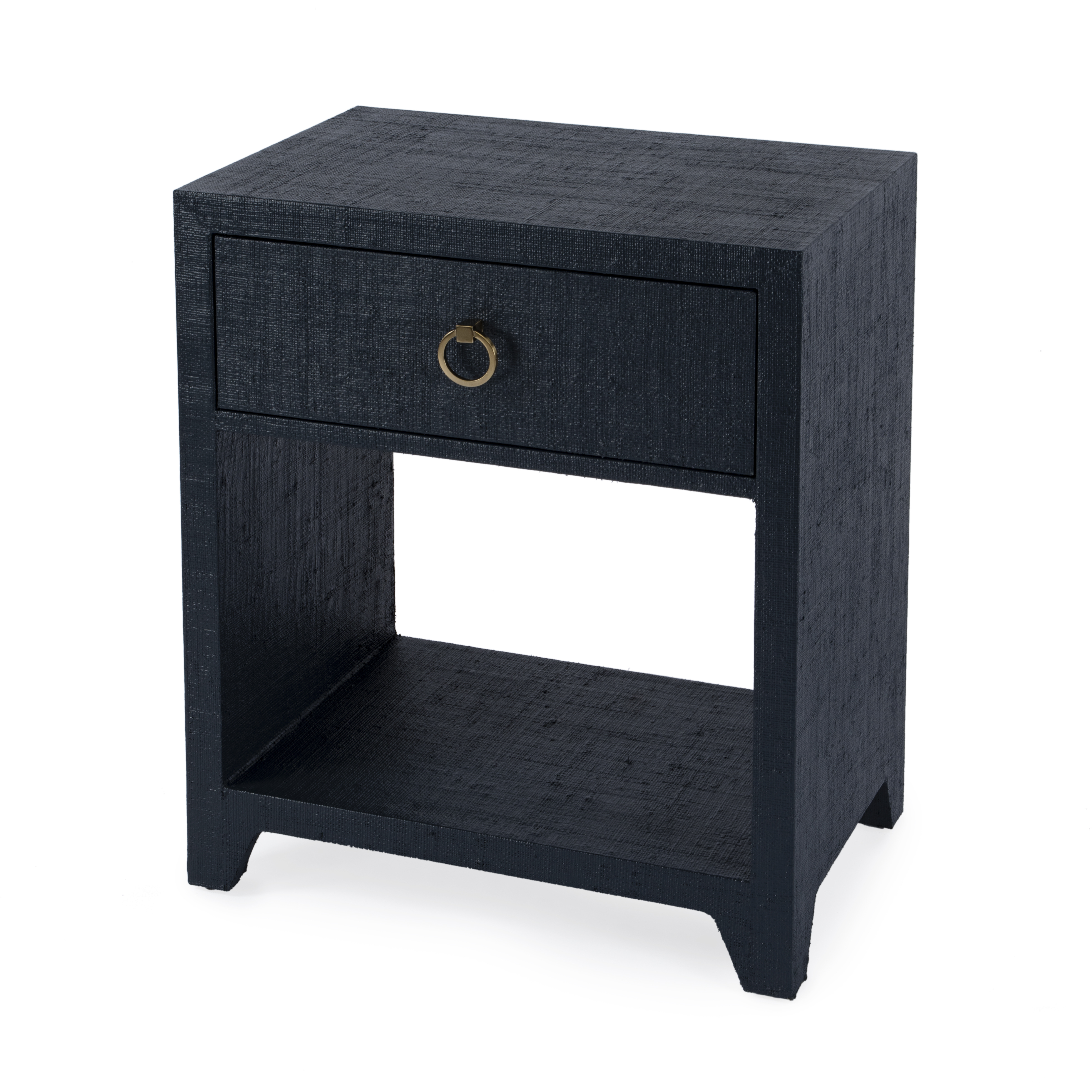 Bar Harbor Raffia 1 Drawer Nightstand in Navy Blue