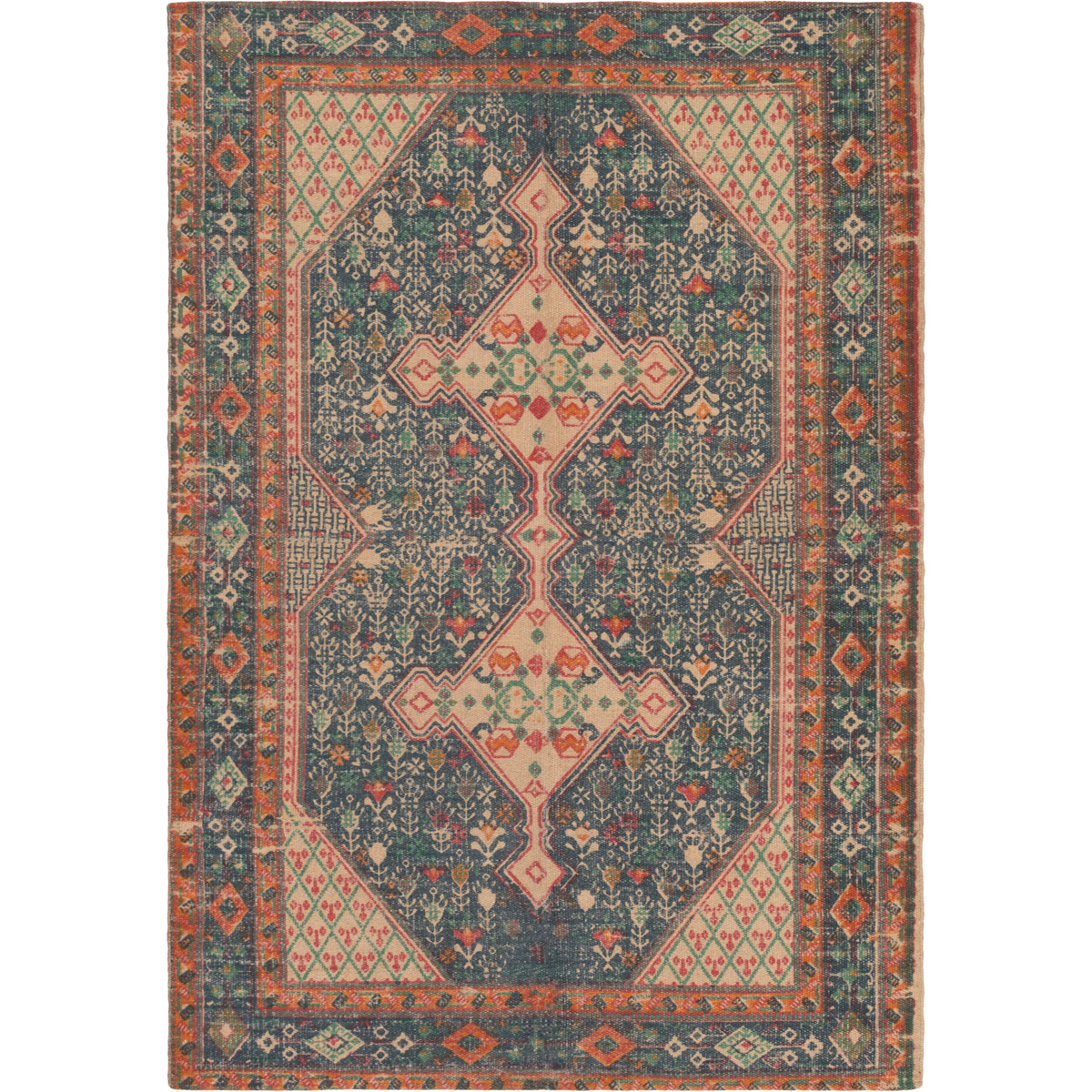 Shadi 90 X 60 inch Neutral and Blue Area Rug, Jute, Cotton, and Polyester