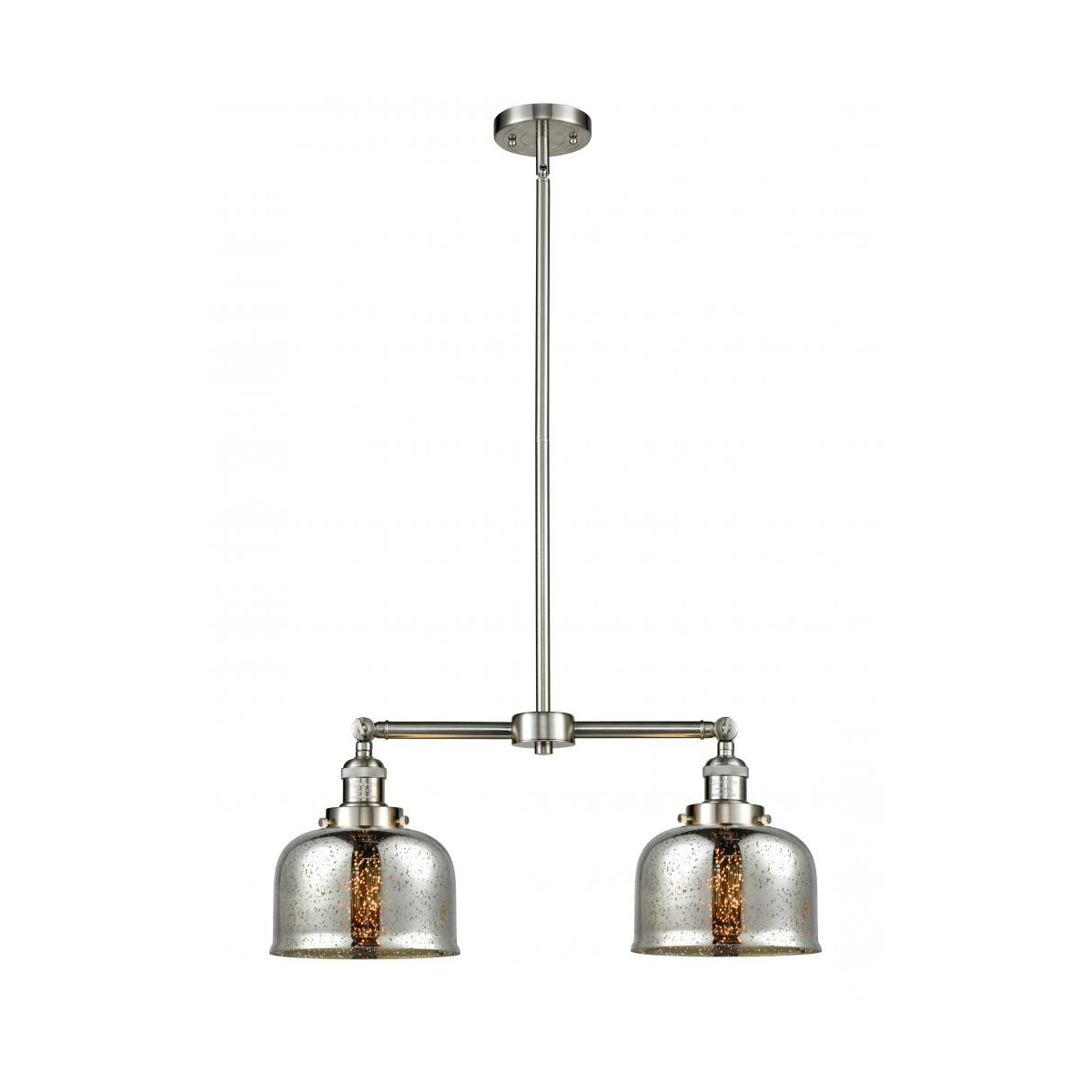 Franklin Restoration Large Bell 2 Light 24 inch Brushed Satin Nickel Chandelier Ceiling Light in Silver Plated Mercury Glass, Franklin Restoration