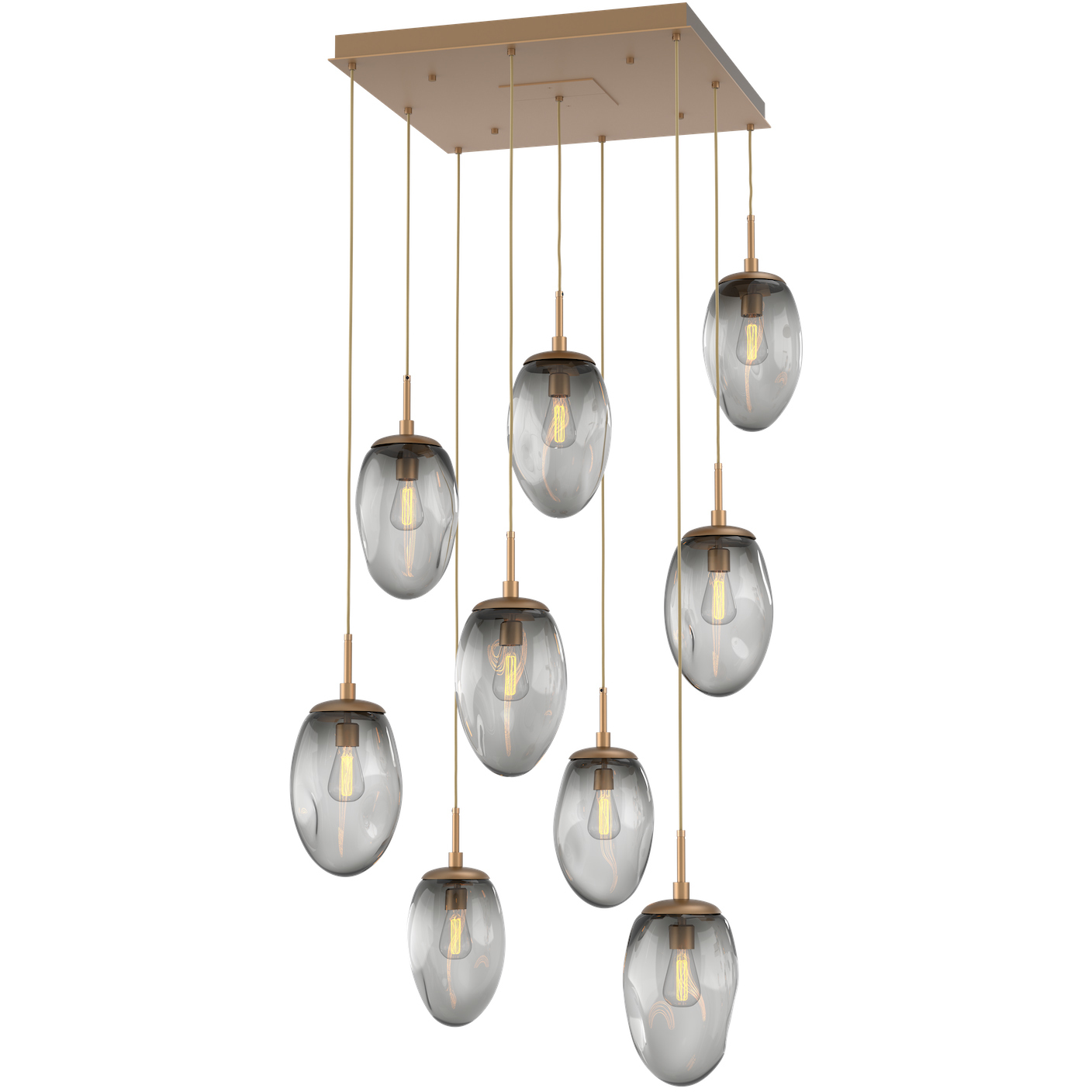 Meteo Incandescent 9 Light Novel Brass Chandelier Ceiling Light, Square Multi-Pendant