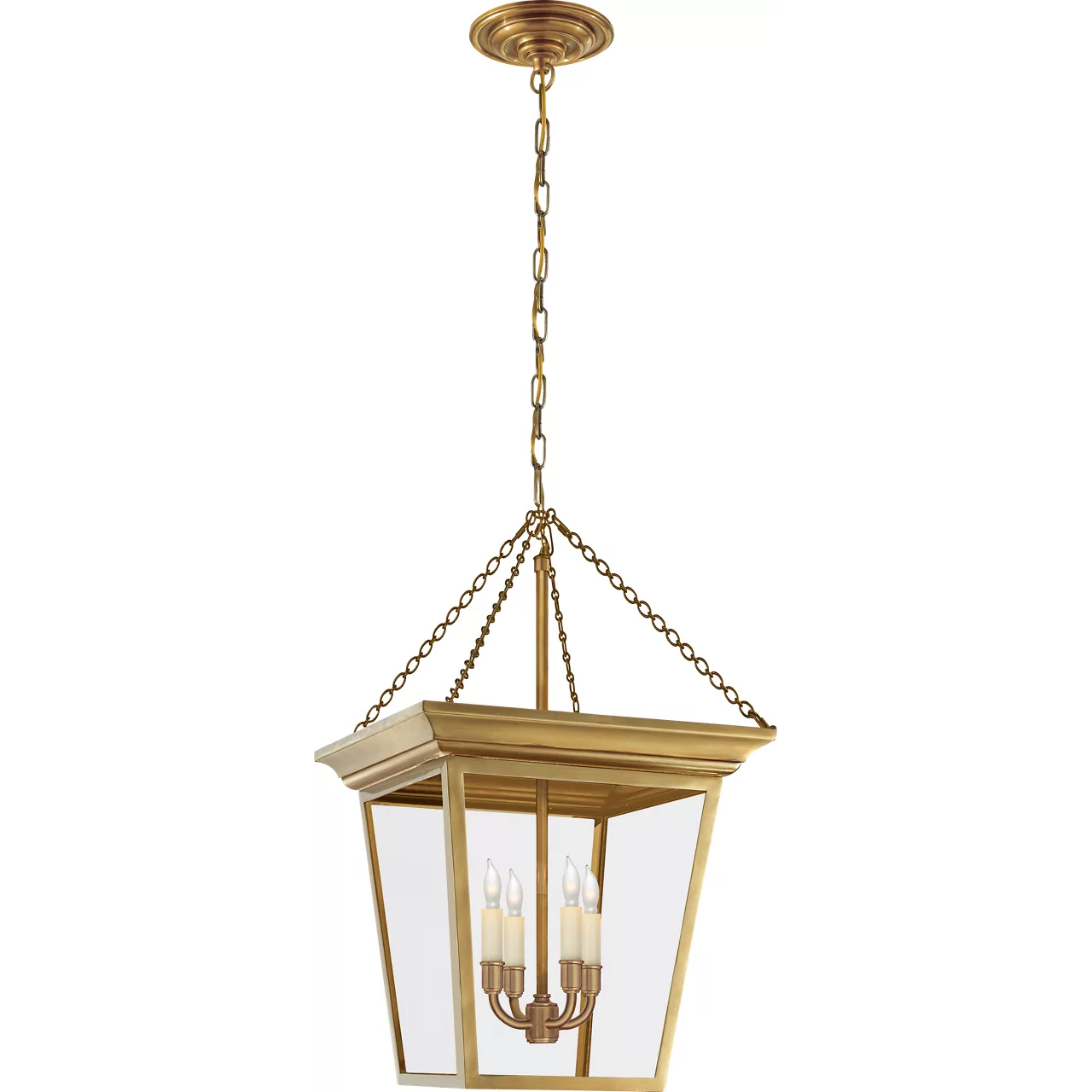 Chapman & Myers Cornice 4 Light 14.5 inch Hand-Rubbed Antique Brass Lantern Pendant Ceiling Light, Small