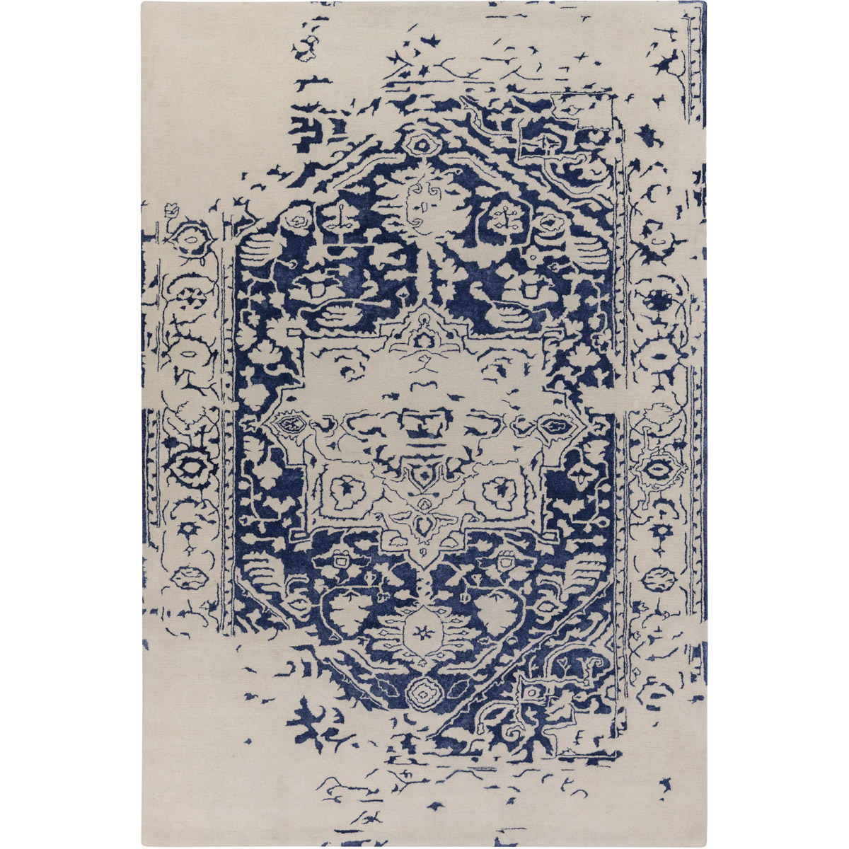 Sawyer 144 X 108 inch Dark Blue/Cream Rugs, Viscose and Wool