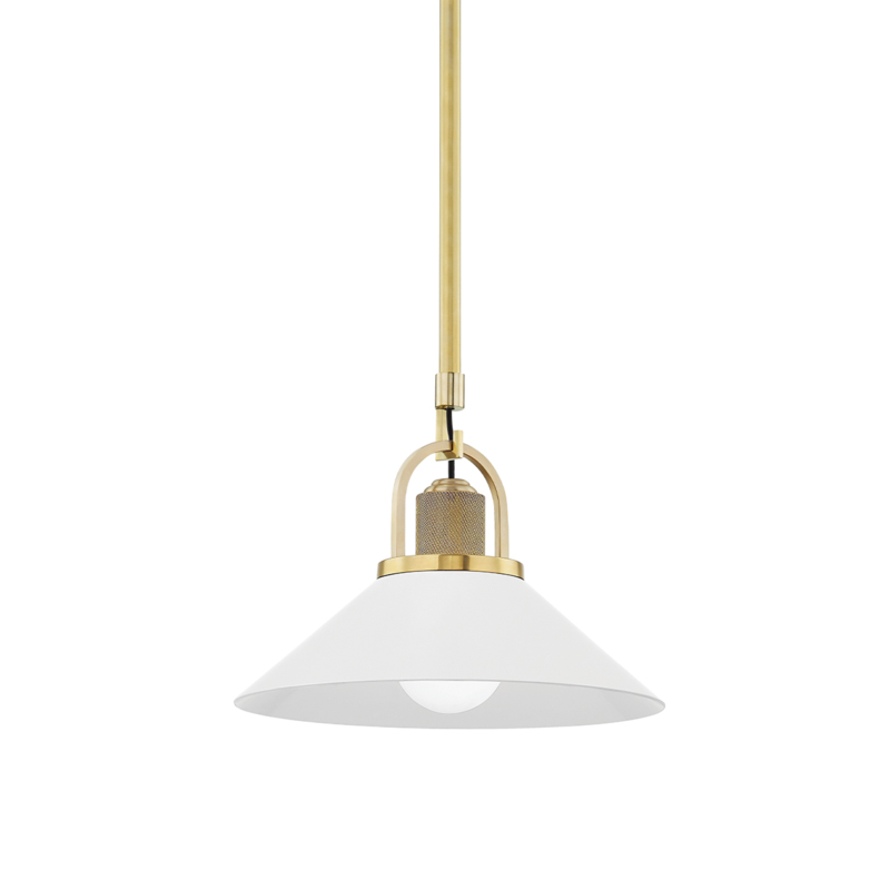 Syosset 1 Light 12 inch Aged Brass / White Pendant Ceiling Light