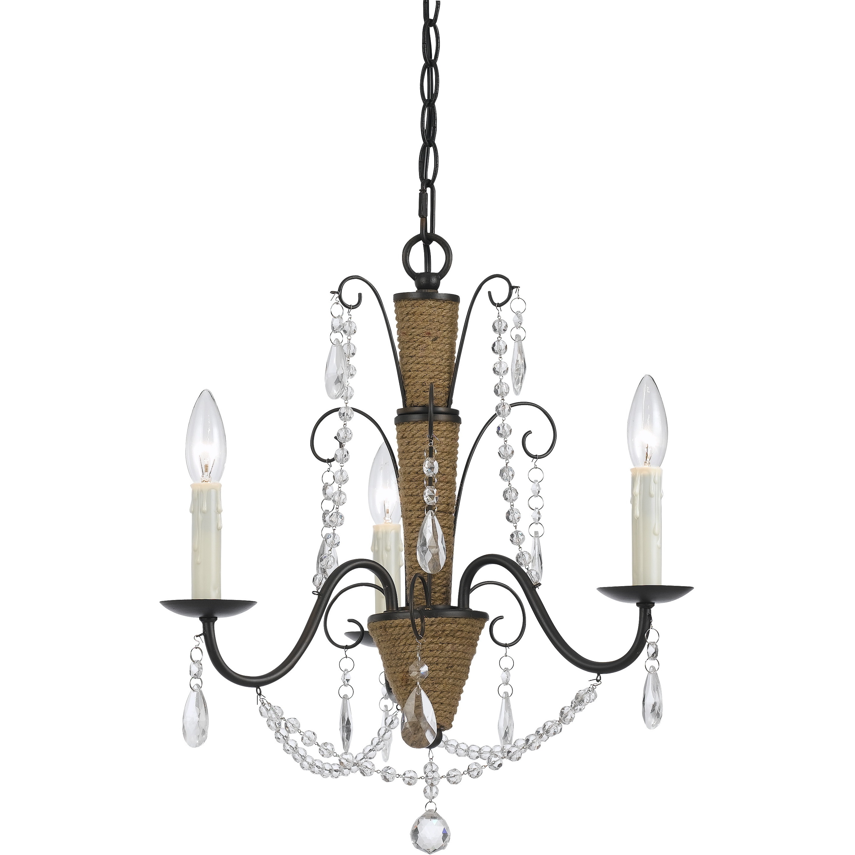 Antigo 3 Light 18 inch Antigo Rattan and Crystal Chandelier Ceiling Light