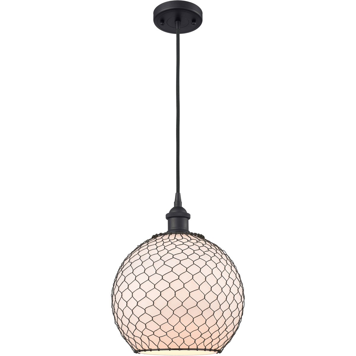 Ballston Large Farmhouse Chicken Wire 1 Light 10 inch Matte Black Mini Pendant Ceiling Light, Ballston