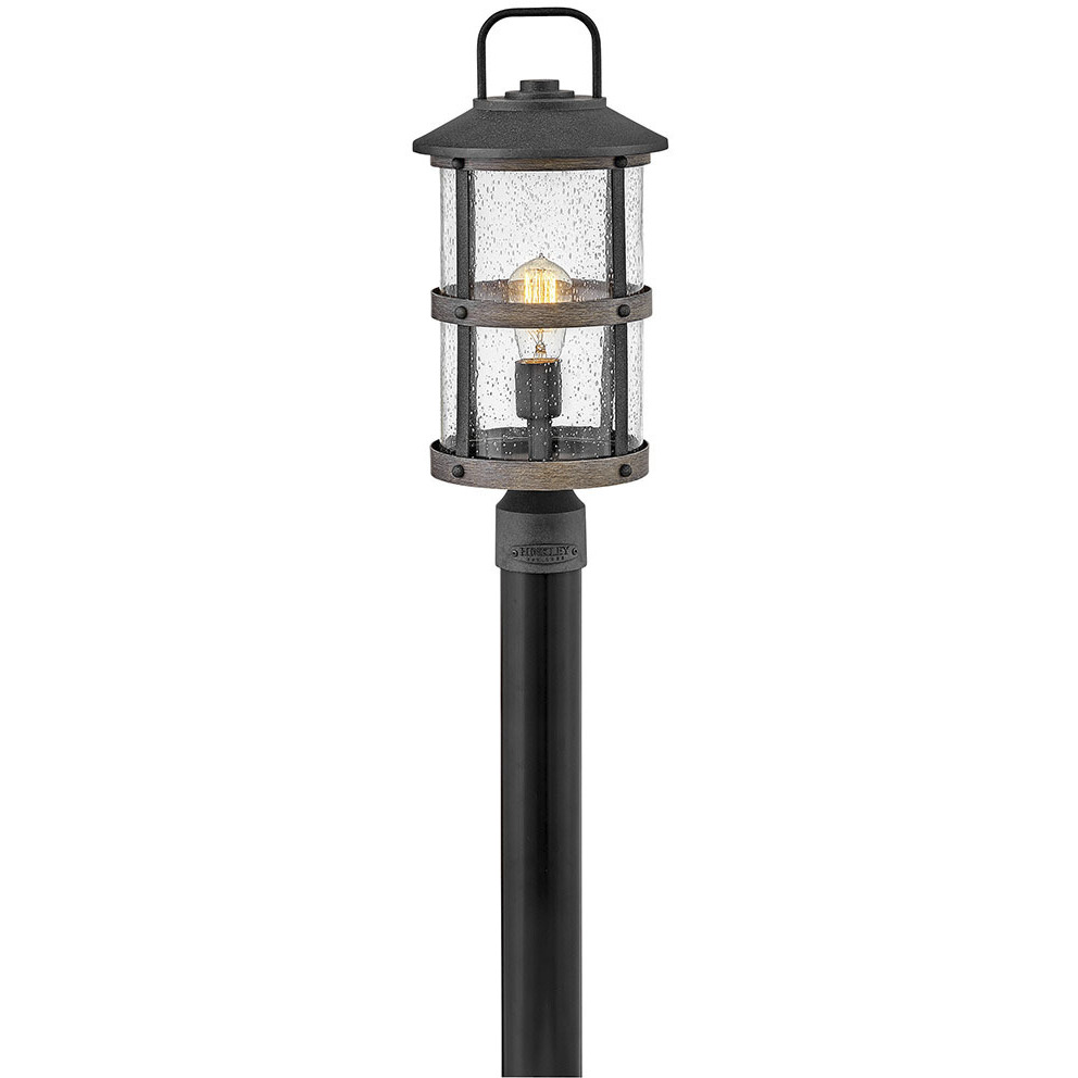 Estate Series Lakehouse 1 Light 18.75 inch Aged Zinc with Driftwood Gray Outdoor Post Mount Lantern in Non-LED