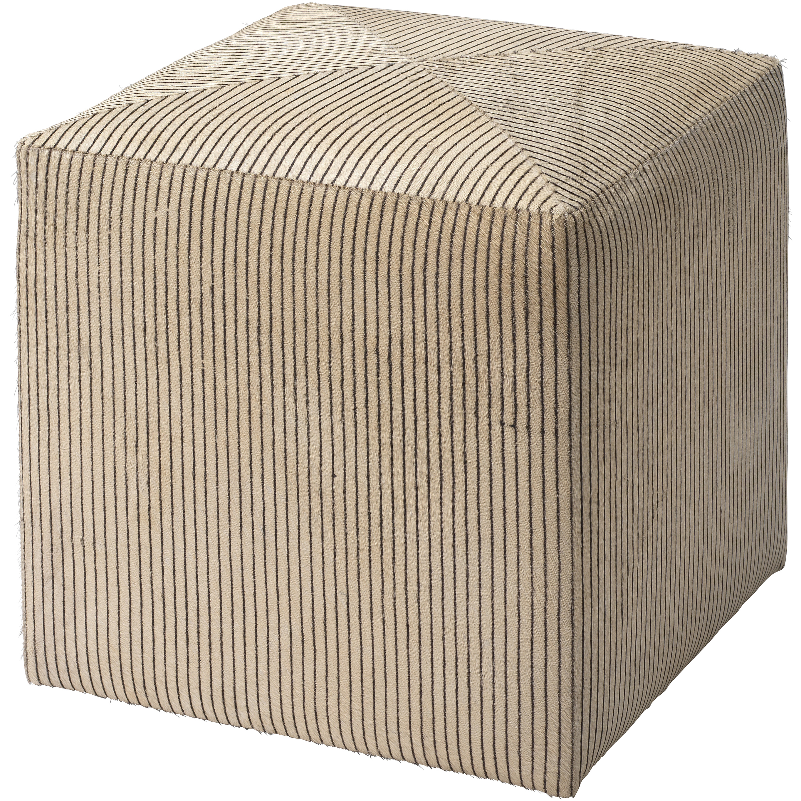 Pinstriped 16 inch Black & Cream Hide Ottoman