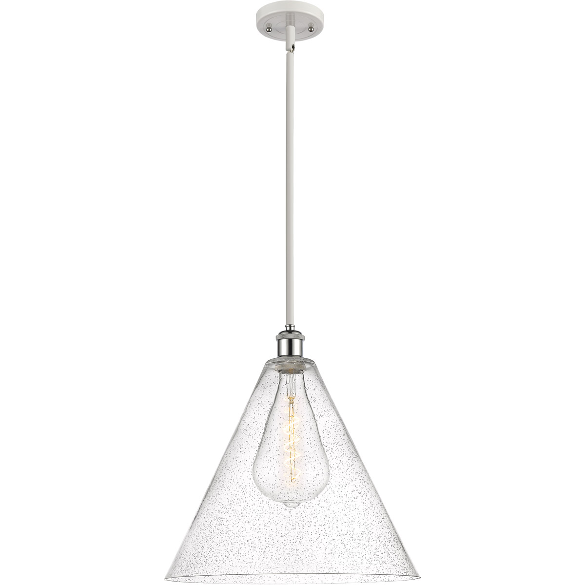 Ballston Cone 1 Light 16 inch White and Polished Chrome Pendant Ceiling Light in Seedy Glass