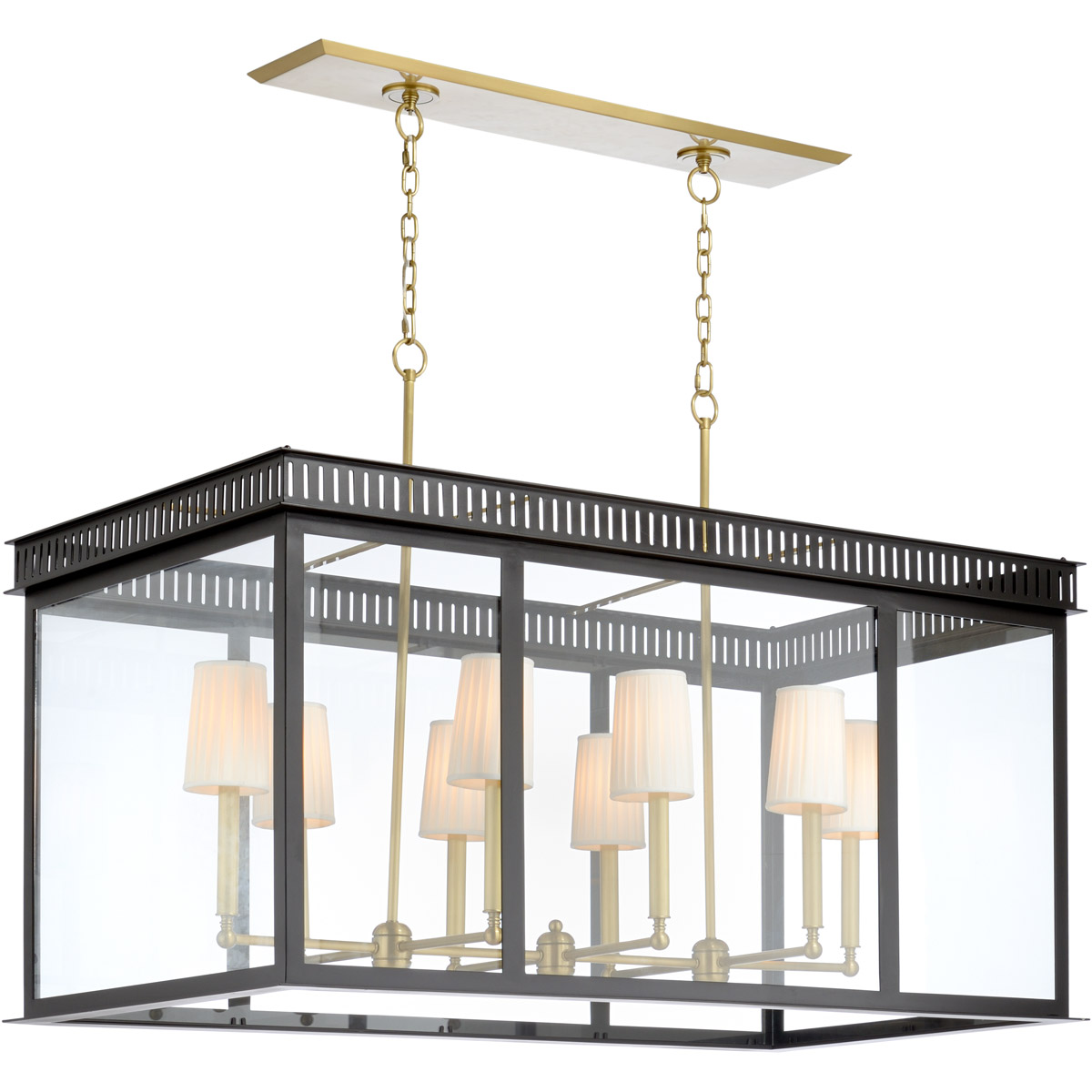 Matthew Frederick International 8 Light 48 inch Black/Antique Brass/Clear Lantern Pendant Ceiling Light, Large