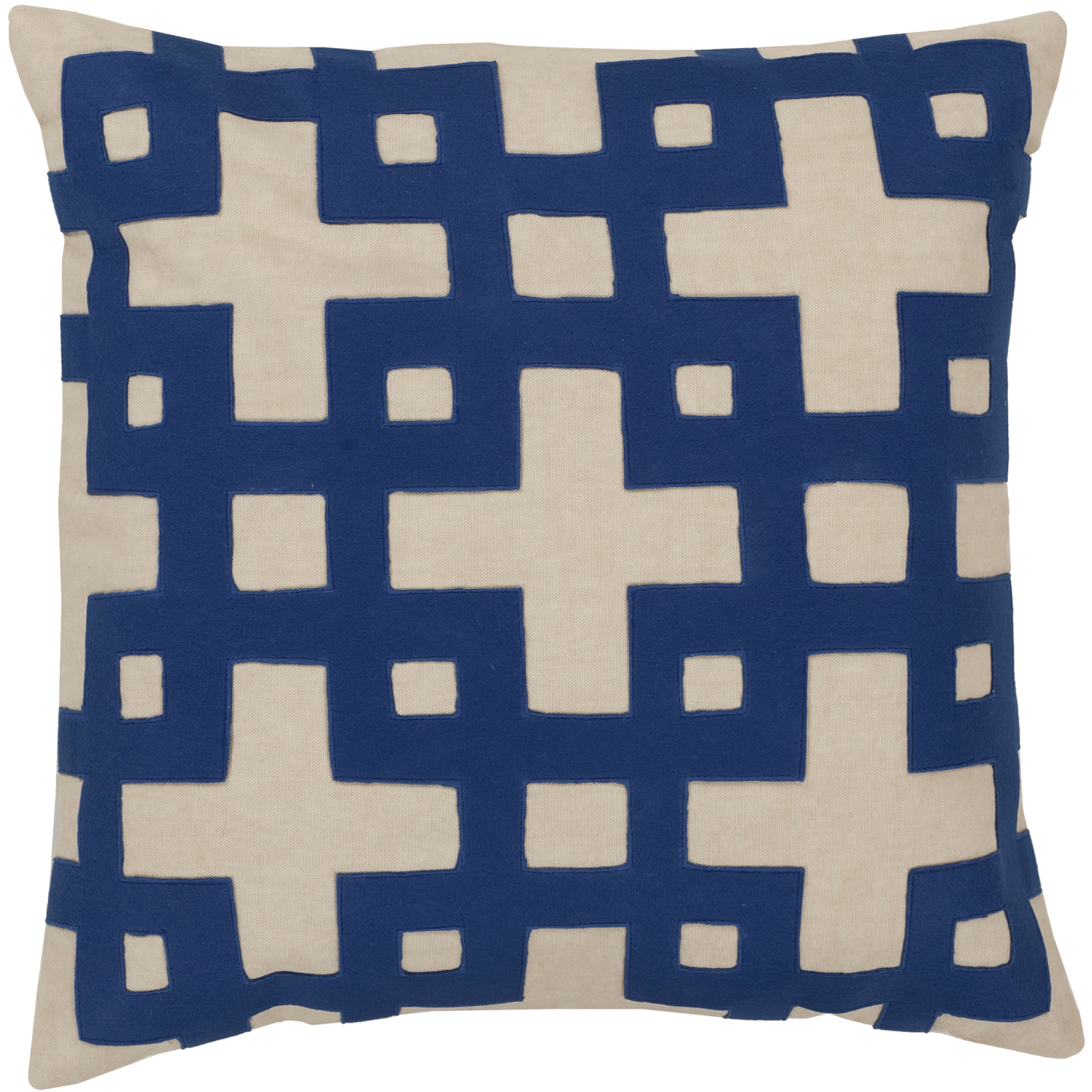 Layered Blocks 20 inch Cream, Dark Blue Pillow Kit