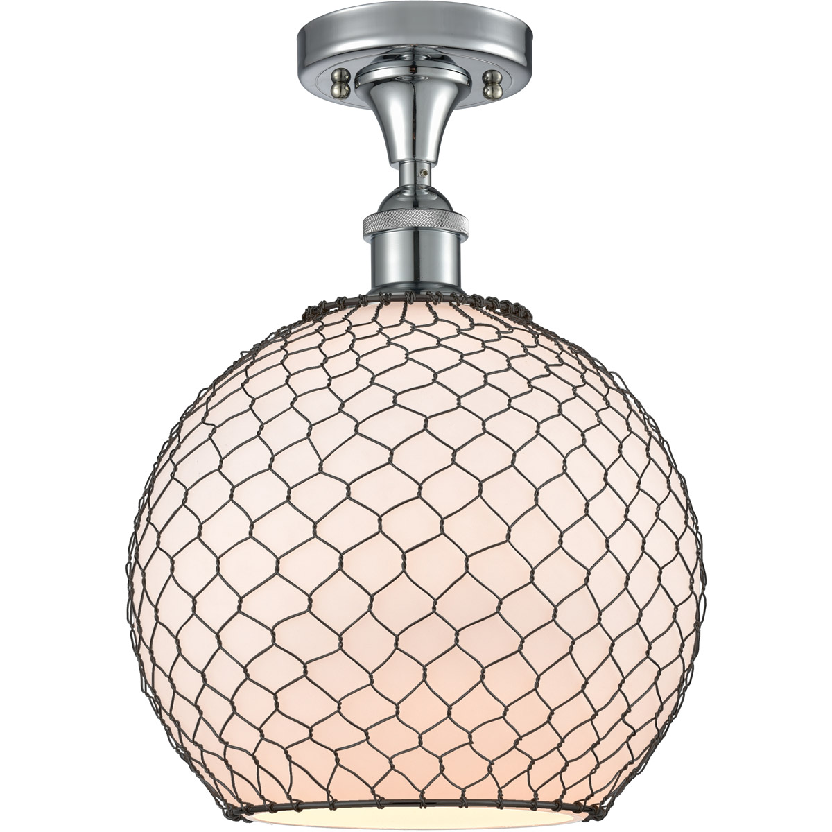 Ballston Large Farmhouse Chicken Wire LED 10 inch Polished Chrome Semi-Flush Mount Ceiling Light, Ballston