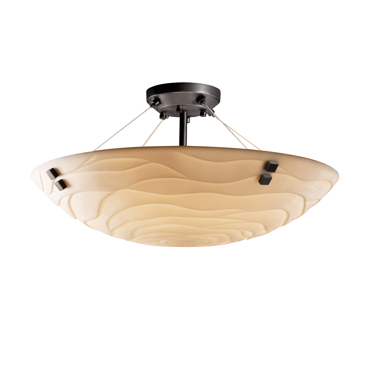 Porcelina LED 27 inch Brushed Nickel Semi-Flush Ceiling Light in 5000 Lm LED, Concentric Squares, Waves, Round Bowl, Finials
